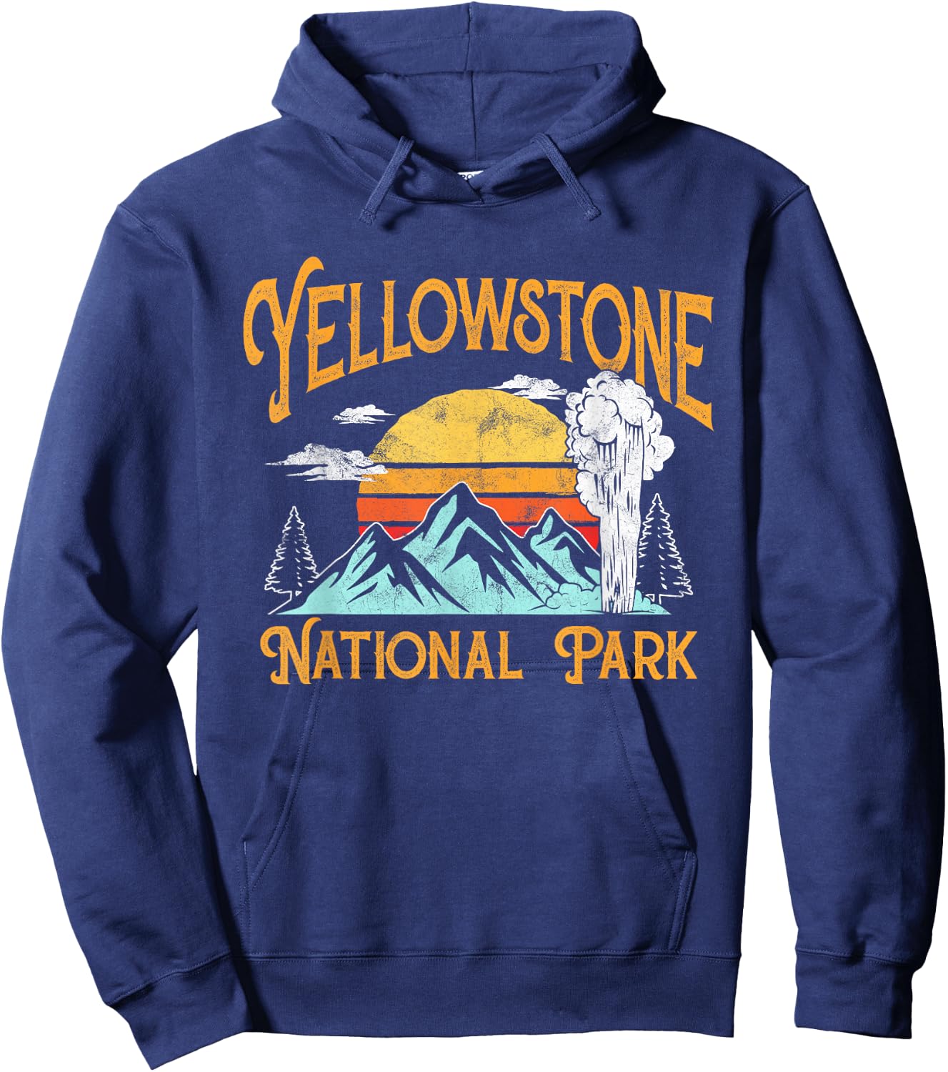 Vintage Yellowstone National Park Retro 80's Graphic Hoodie - Hoodie | Navy