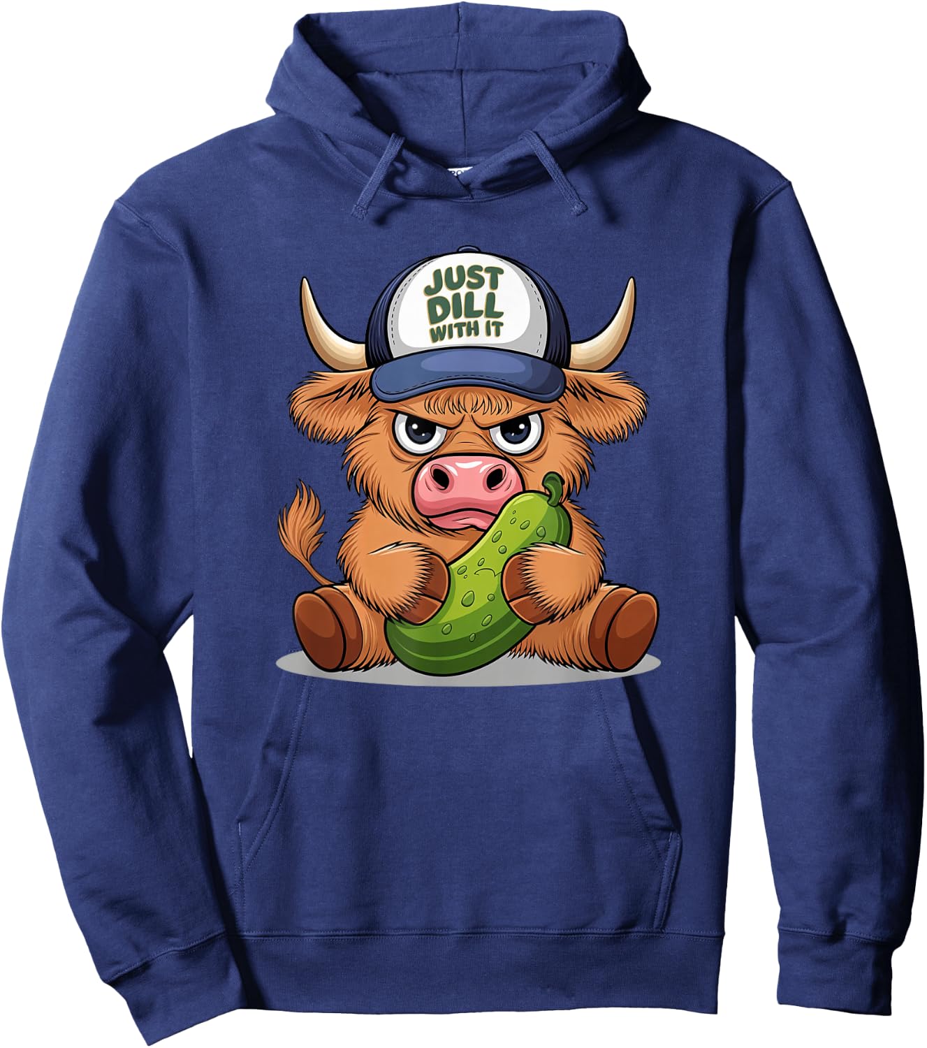 Scottish Cute Highland Cow Pickle Hat Just Dill With It Hoodie - Hoodie | Navy
