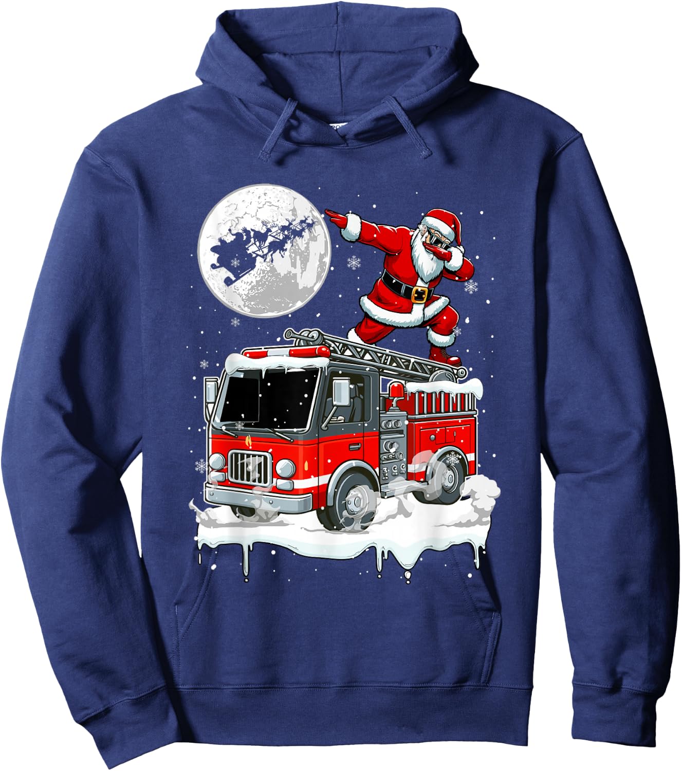 Santa Dabbing On Fire Truck Christmas Driver Lover Kids Hoodie - Hoodie | Navy