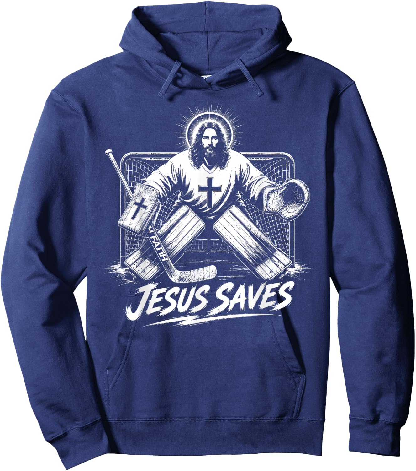 Funny Jesus Saves Hockey Goalie Sport Religious Christian Hoodie - Hoodie | Navy