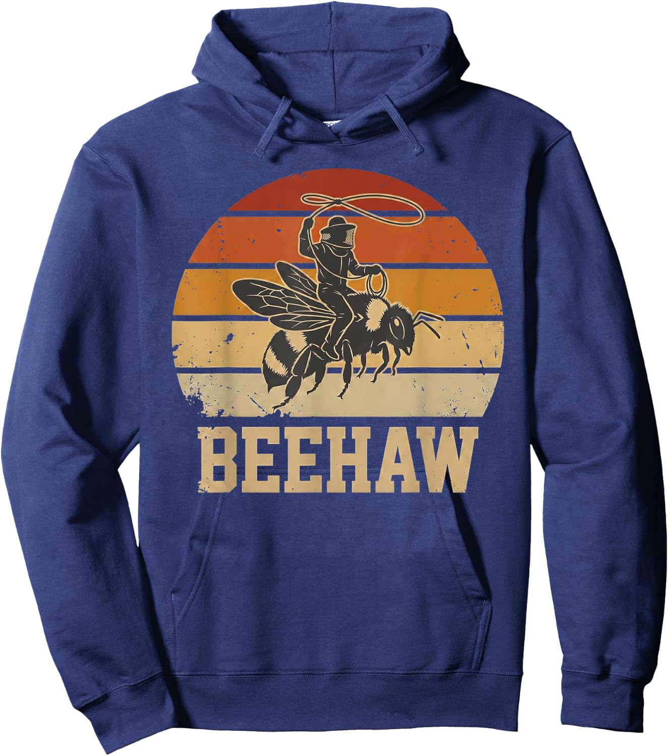 Beehaw Funny Beekeeper Cowboy Bee Rider Retro Sunset Farm Hoodie - Hoodie | Navy