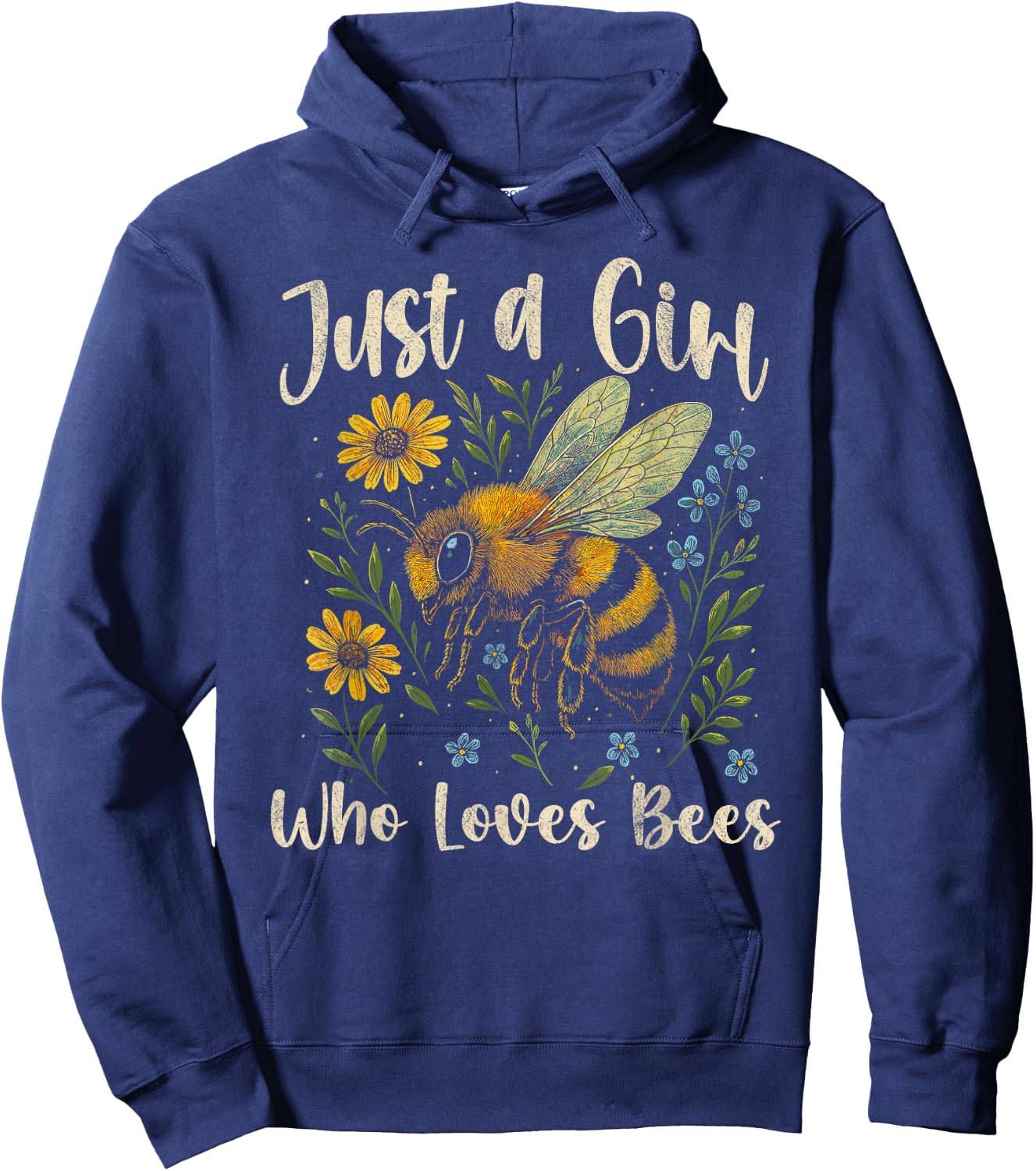 Just a Girl Who Loves Bees Cute Nature Bee Lover Floral Hoodie - Hoodie | Navy