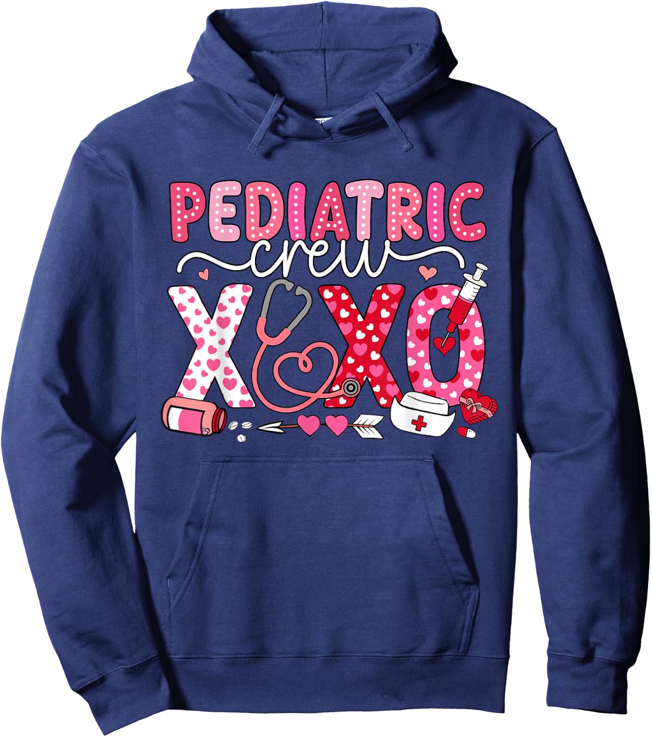XOXO Nurse Pediatric Crew Nurse Valentine Leopard Crew PEDS Hoodie - Hoodie | Navy