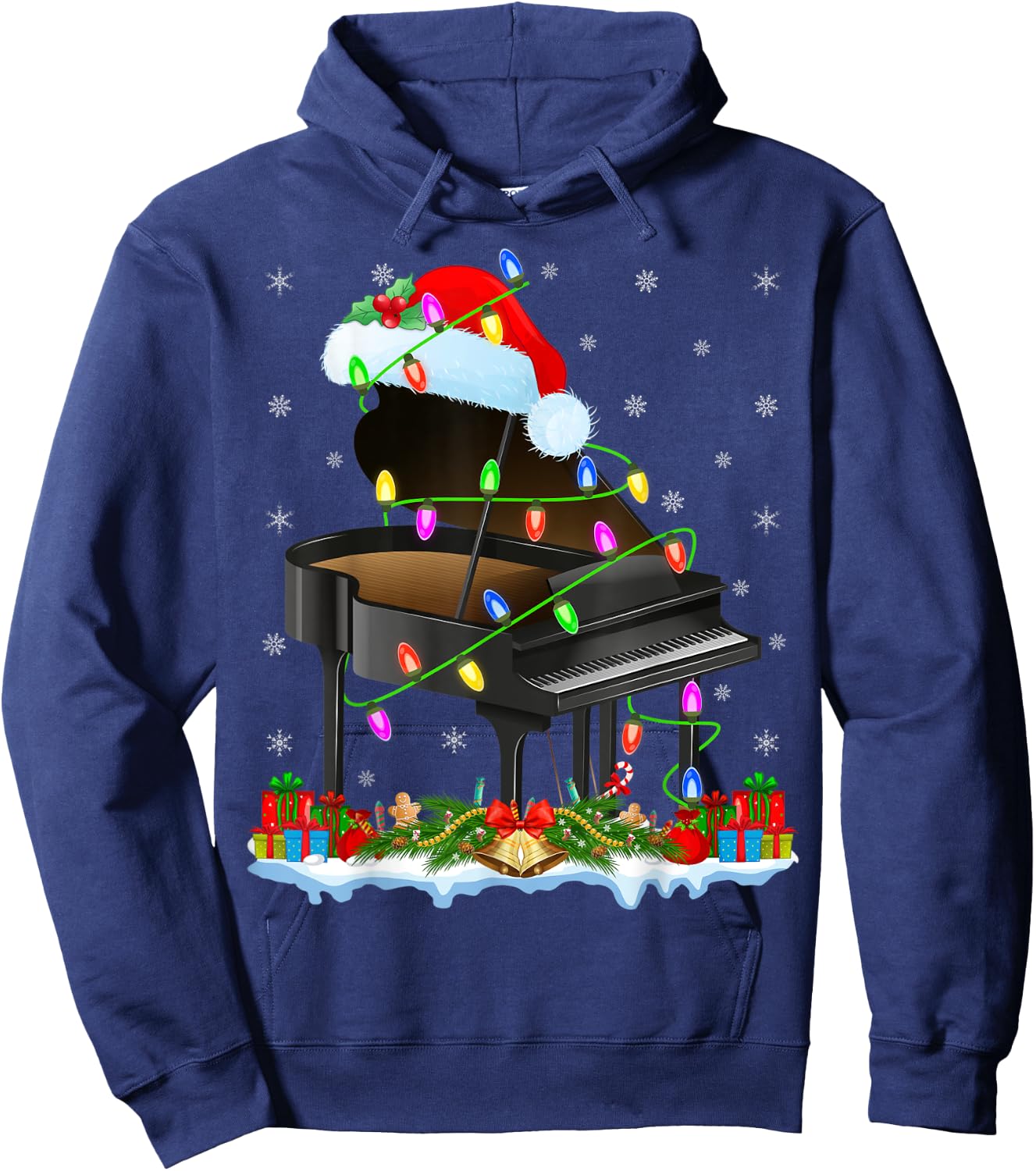 Piano Xmas Lighting Santa Piano Christmas Hoodie - Hoodie | Navy