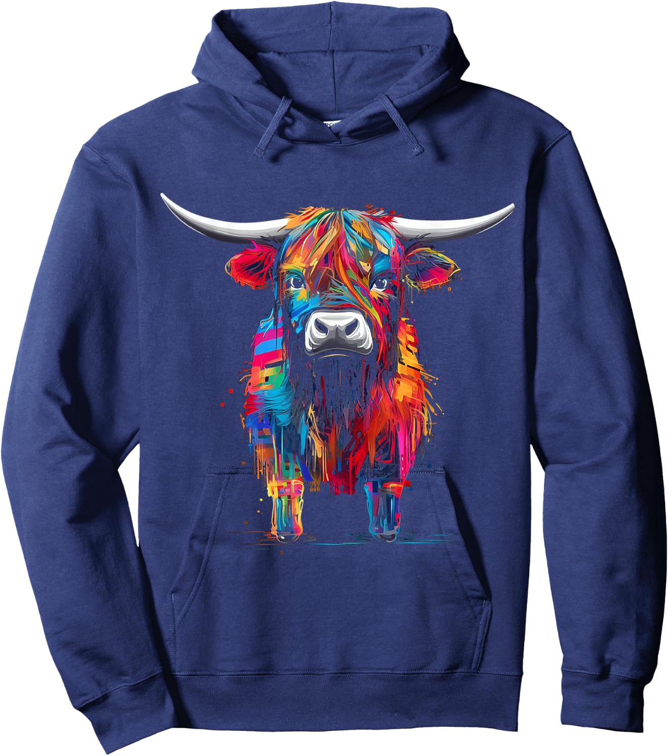 Highland Cow Abstract Art Animal Colorful Highland Cow Hoodie - Hoodie | Navy