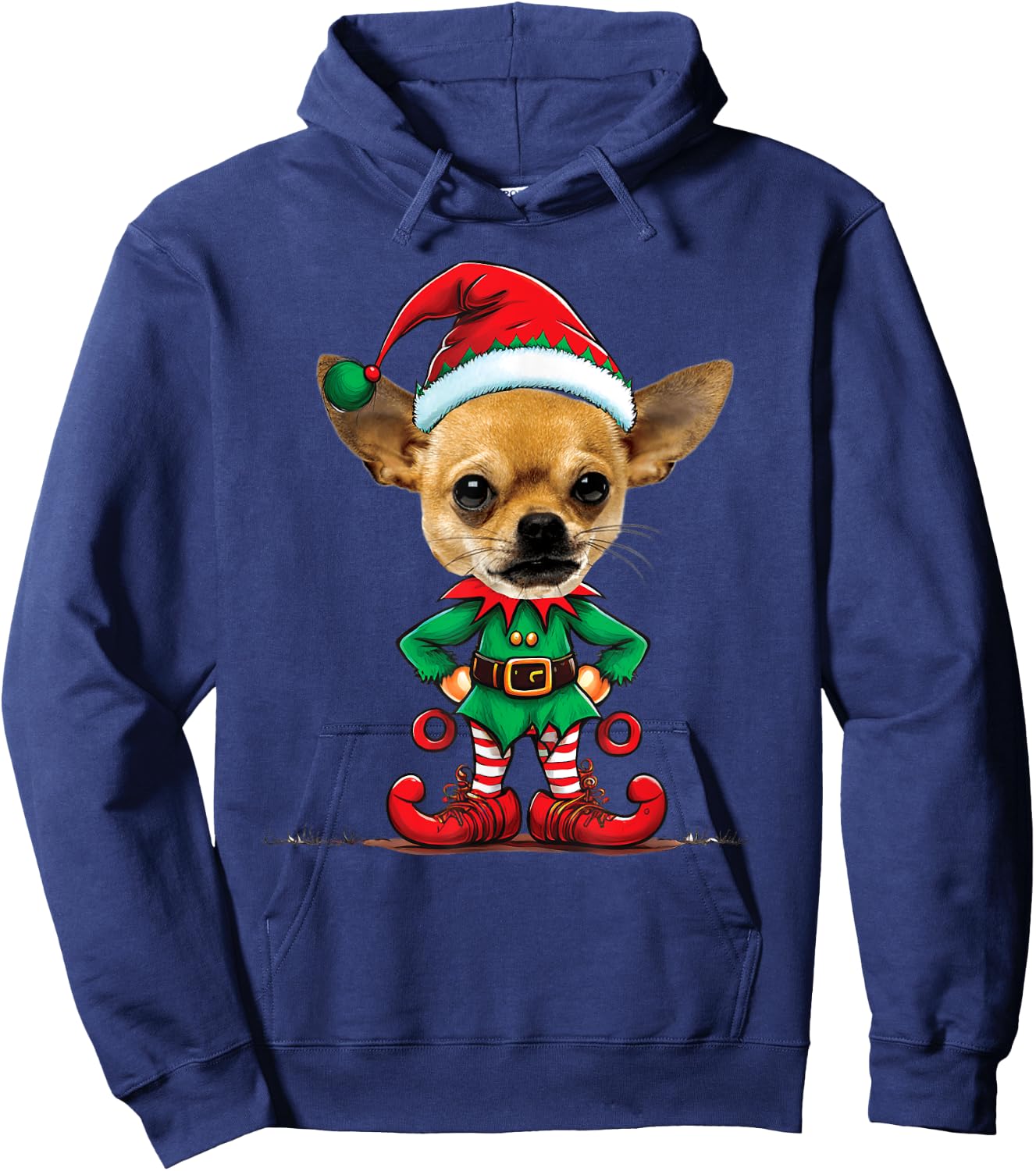 Funny Christmas Elf Chihuahua Dogs Lovers X-mas Dog Elf Hoodie - Hoodie | Navy