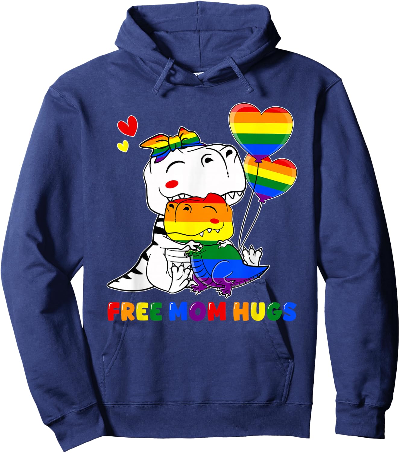 LGBT Free Mom Hugs Dinosaur Mamasaurus Rainbow LGBT Flag Hoodie - Hoodie | Navy