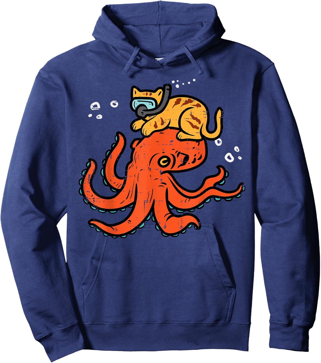 Snorkling Cat On Octopus Cute Kitten Pet Women Girls Kids Hoodie - Hoodie | Navy