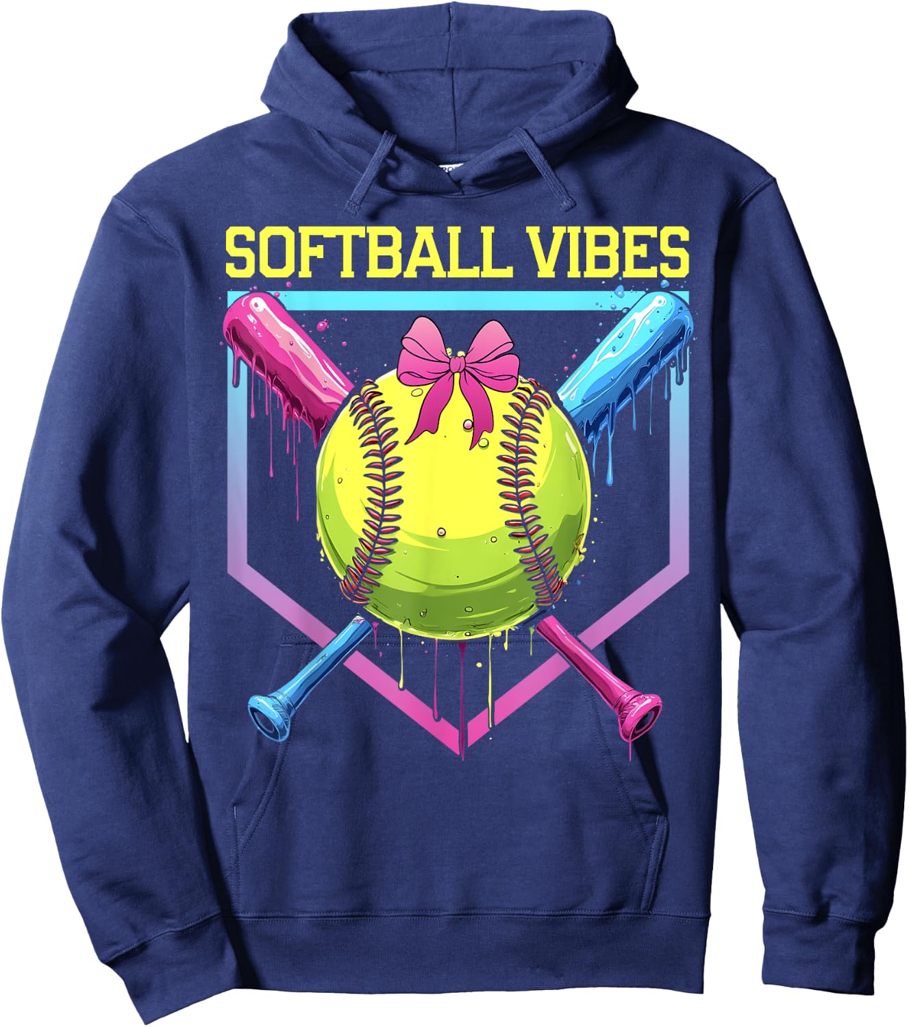 Softball Drip Softball Vibes Coquette Bow Softball Mama Hoodie - Hoodie | Navy