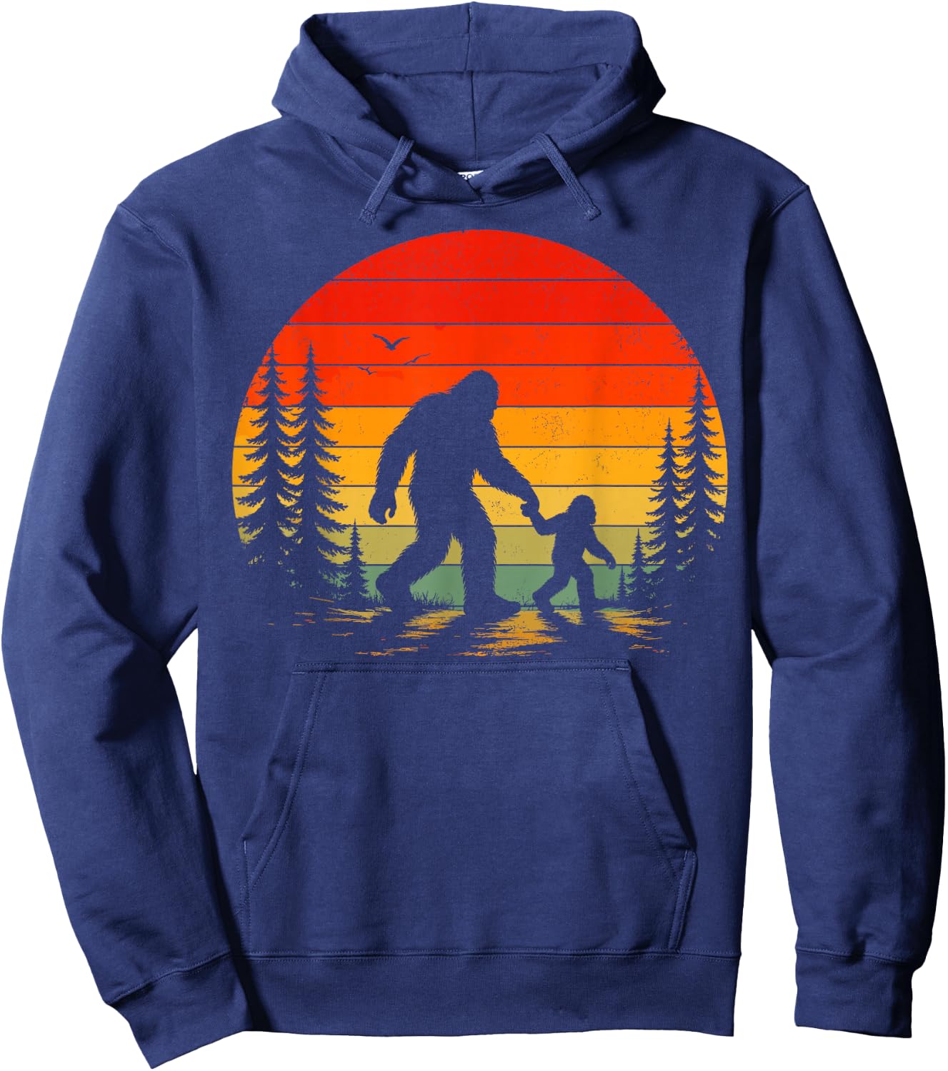 Vintage Bigfoot Dad Father and Son Matching Father's Day Hoodie - Hoodie | Navy