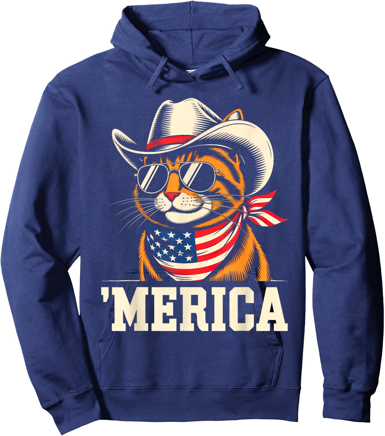 USA 'Merica Cat 4th of July Men Women Kids Funny Patriotic Hoodie - Hoodie | Navy