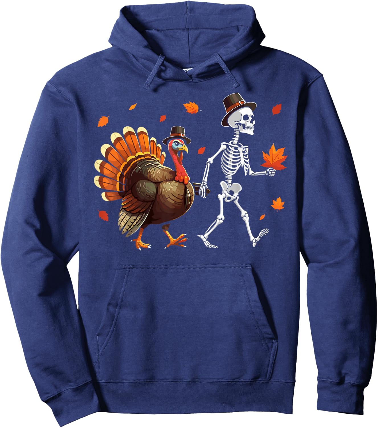 Skeleton Turkey pilgrim thanksgiving pumpkin fall kids Hoodie - Hoodie | Navy