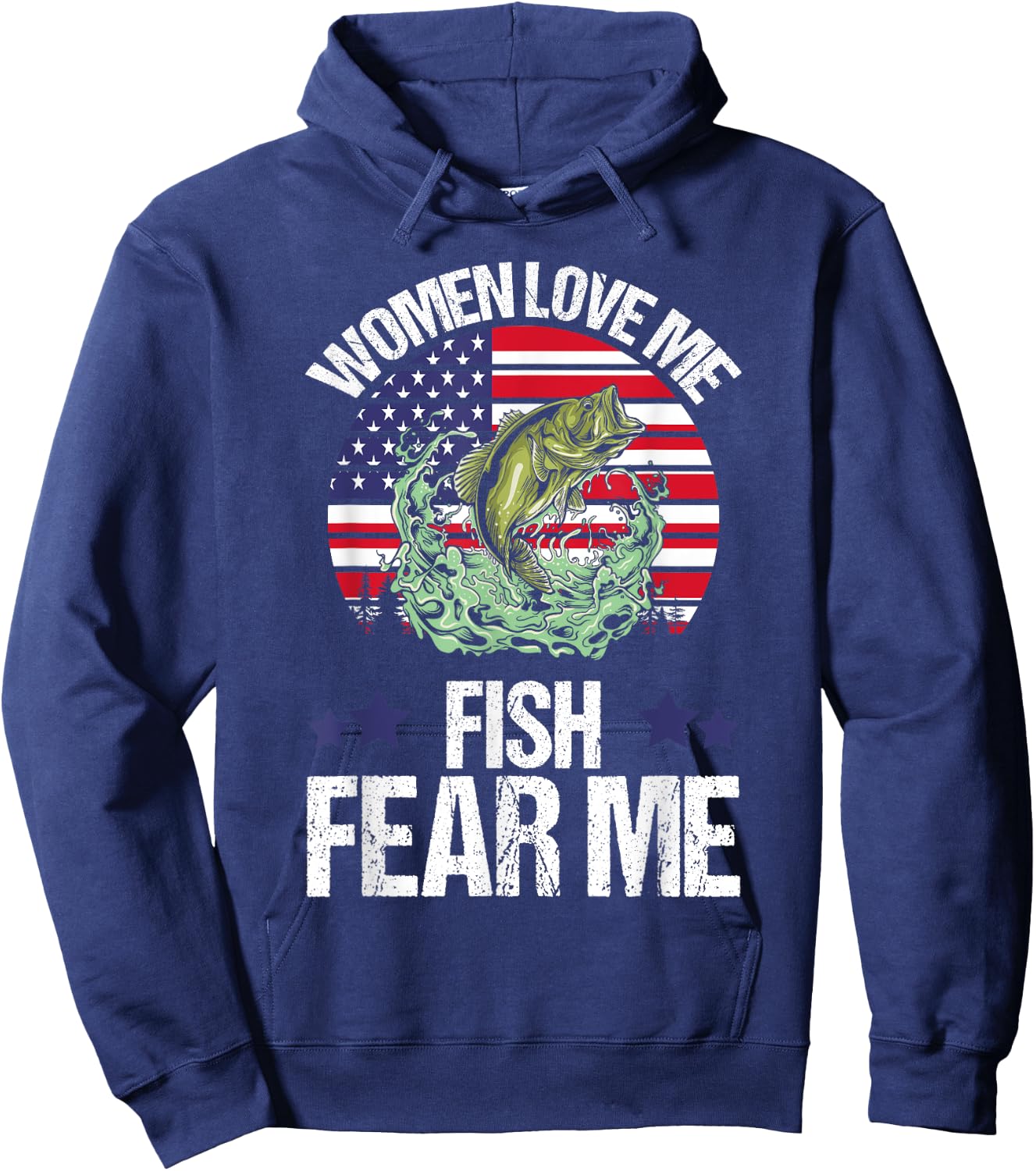 Funny Women Love Me Fish Fear Me Men Vintage Bass Fishing Hoodie - Hoodie | Navy