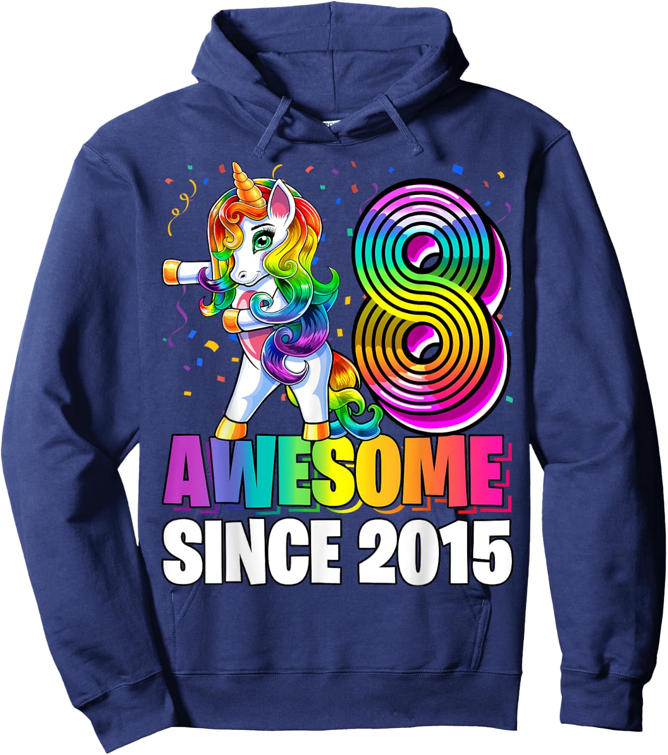8 Awesome Since 2015 Flossing Unicorn 8th Birthday Girls Hoodie - Hoodie | Navy