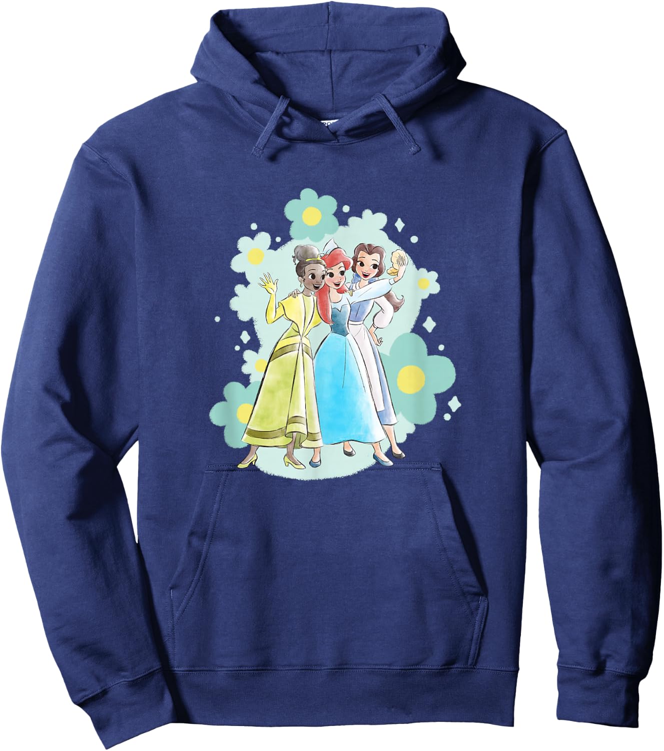Disney Princess Belle Ariel Tiana Princess Selfie Florals Hoodie - Hoodie | Navy