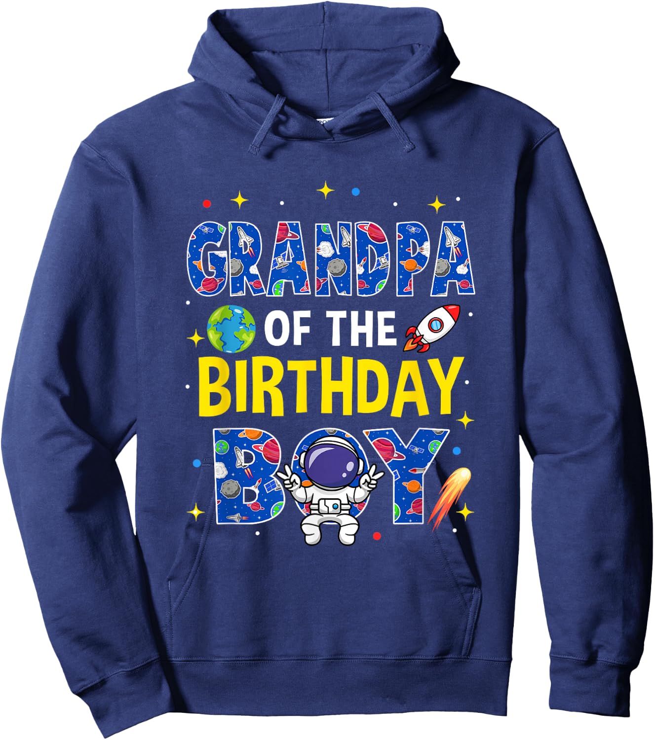 Grandpa of The Birthday Boy Space Astronaut Family Birthday Hoodie - Hoodie | Navy