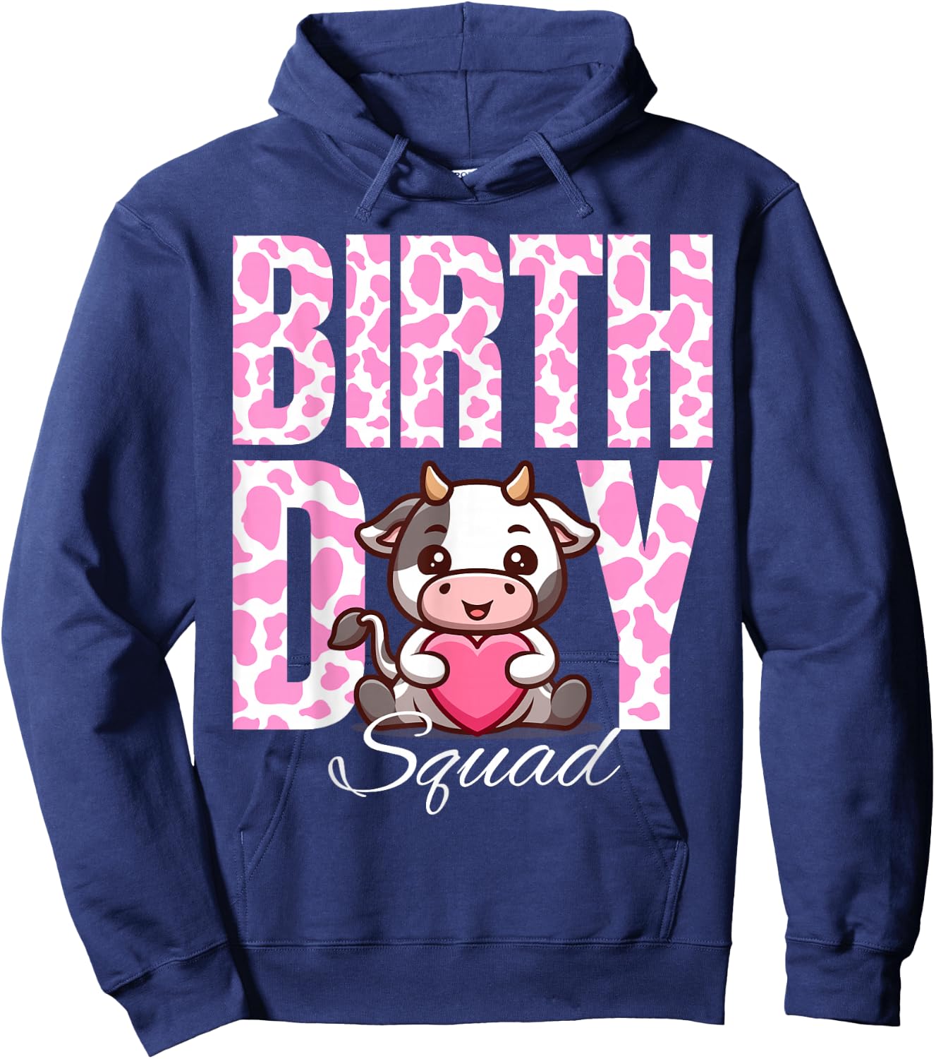 Birthday Squad Cow Farm Pink Cows Theme Animals Bday Kids Hoodie - Hoodie | Navy