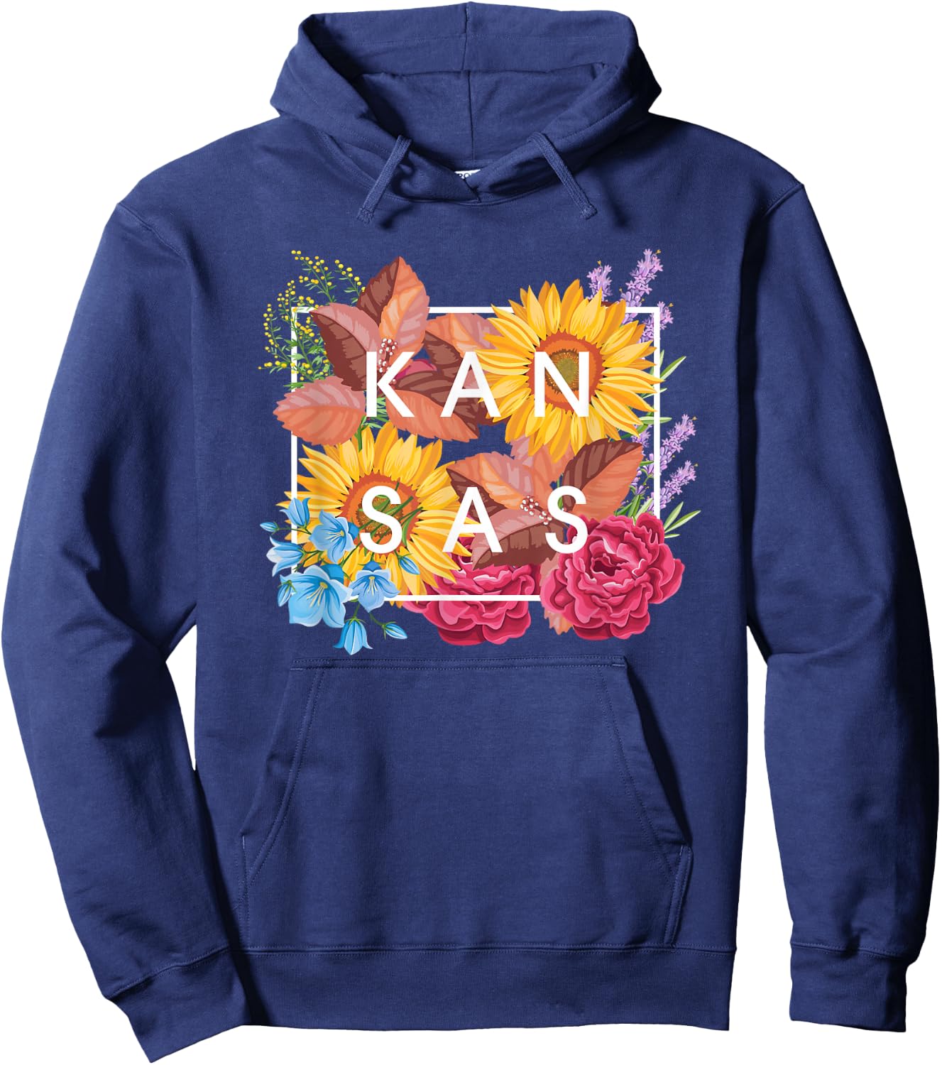 Flowers of Kansas Word Art - Kansan State Souvenir Hoodie - Hoodie | Navy