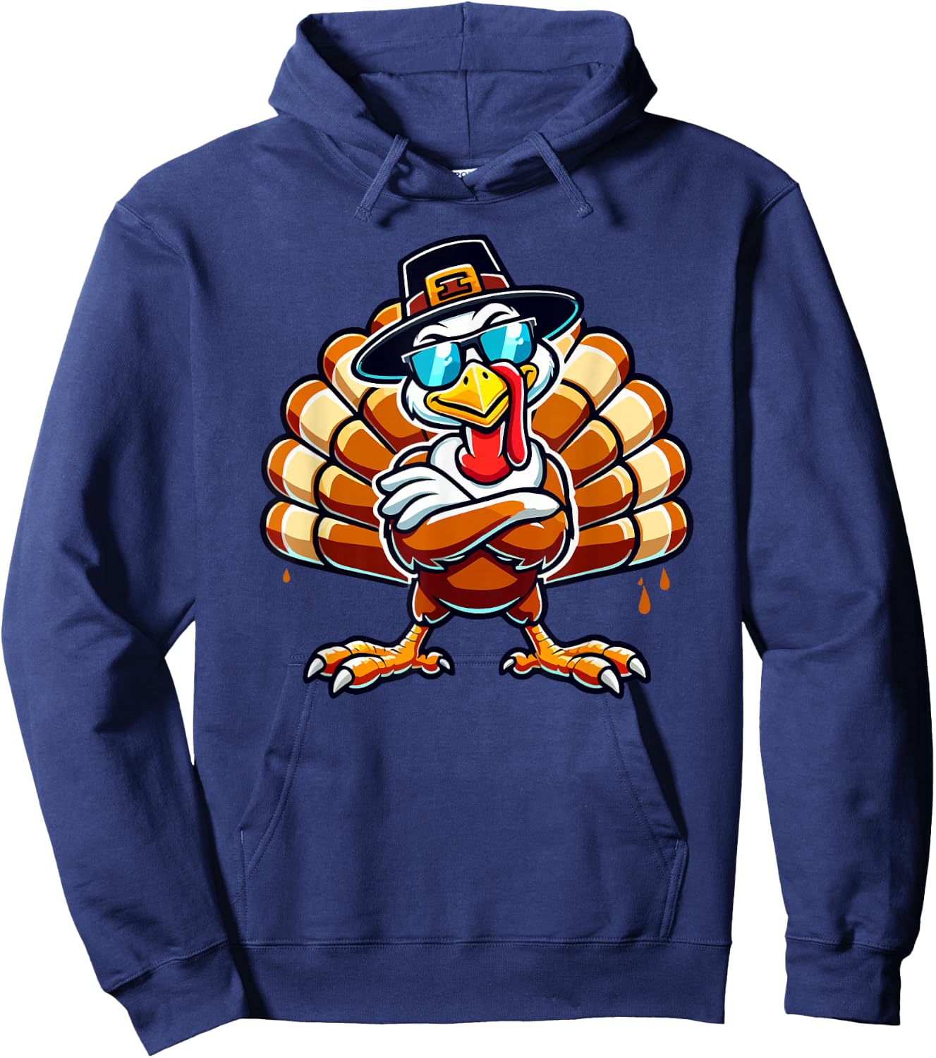 Funny Thanksgiving Shirts Kids Boys Women Turkey Sunglasses Hoodie - Hoodie | Navy