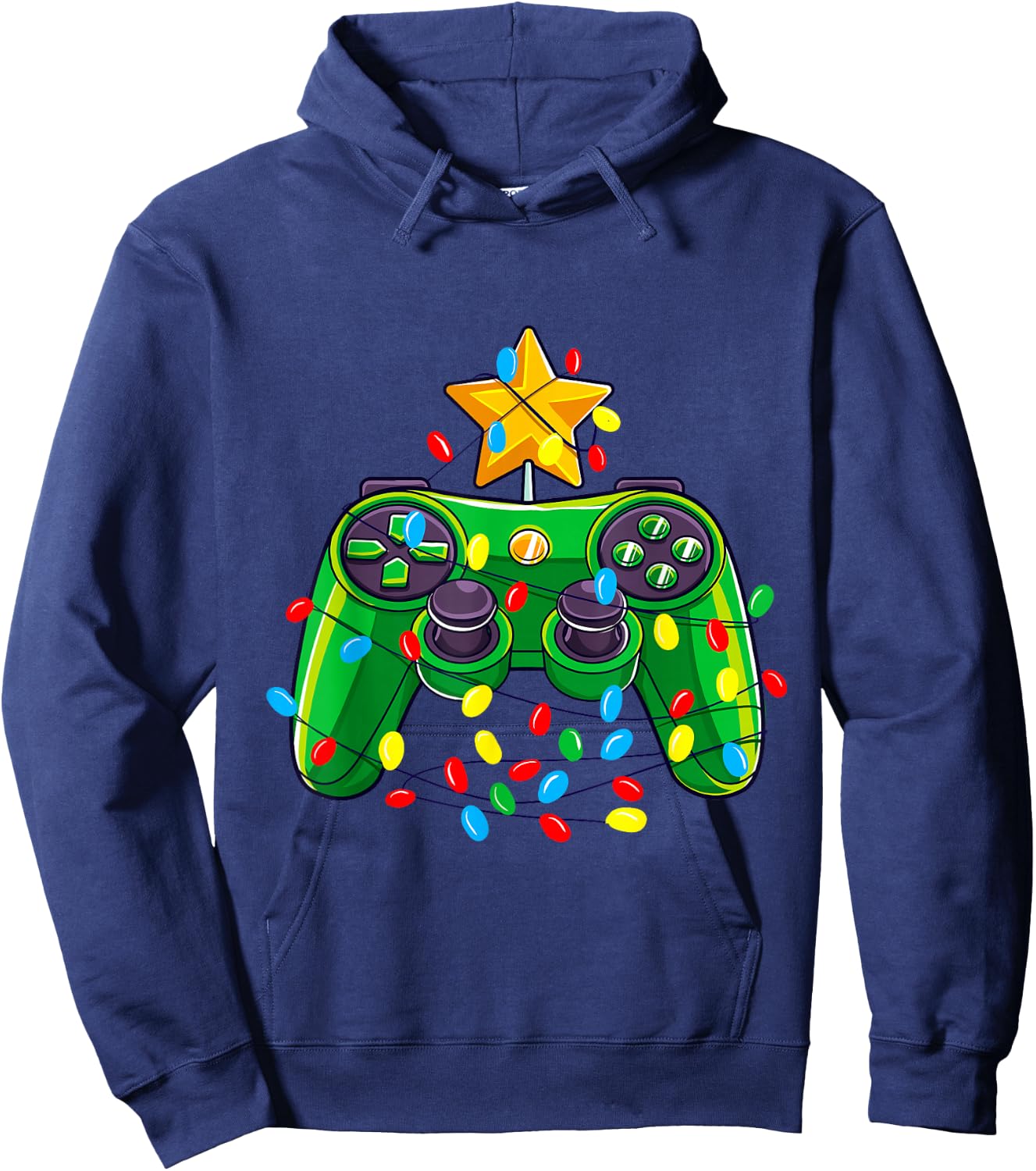 Video Game Controller Christmas Tree Lights Gamer Boys Kids Hoodie - Hoodie | Navy