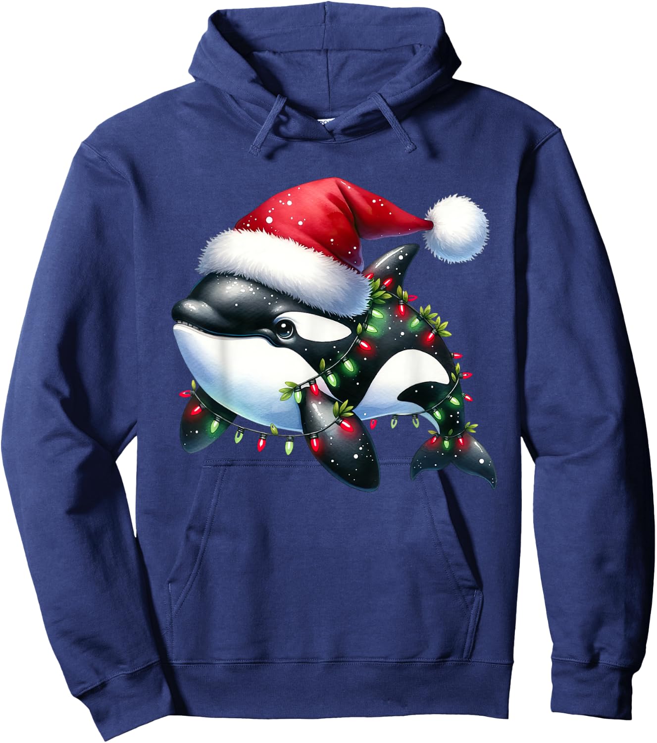 Santa Orca Killer Whale for Boys Girls Christmas Tree Lights Hoodie - Hoodie | Navy