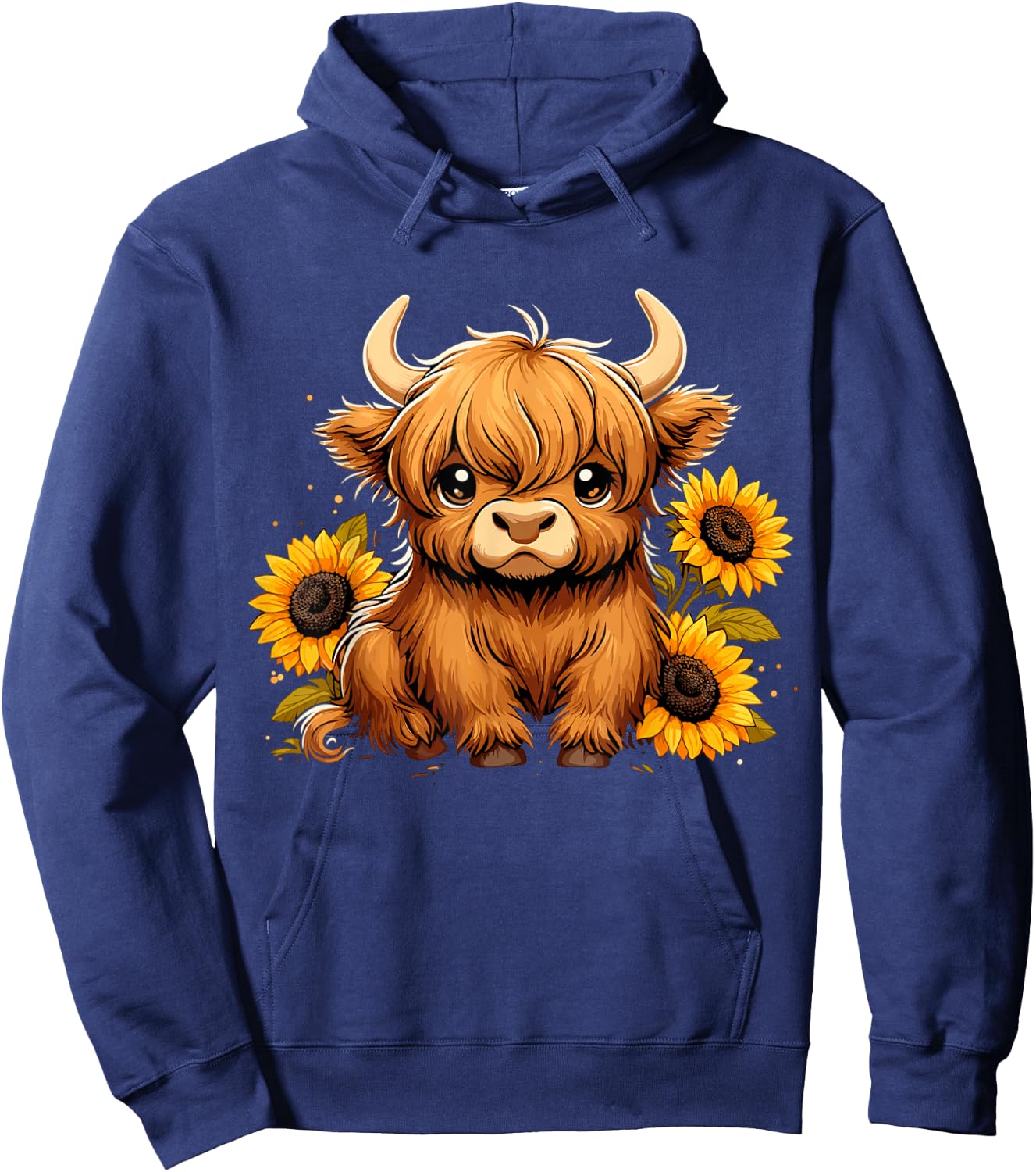 Sunflower Highland Cow Farm Hoodie - Hoodie | Navy