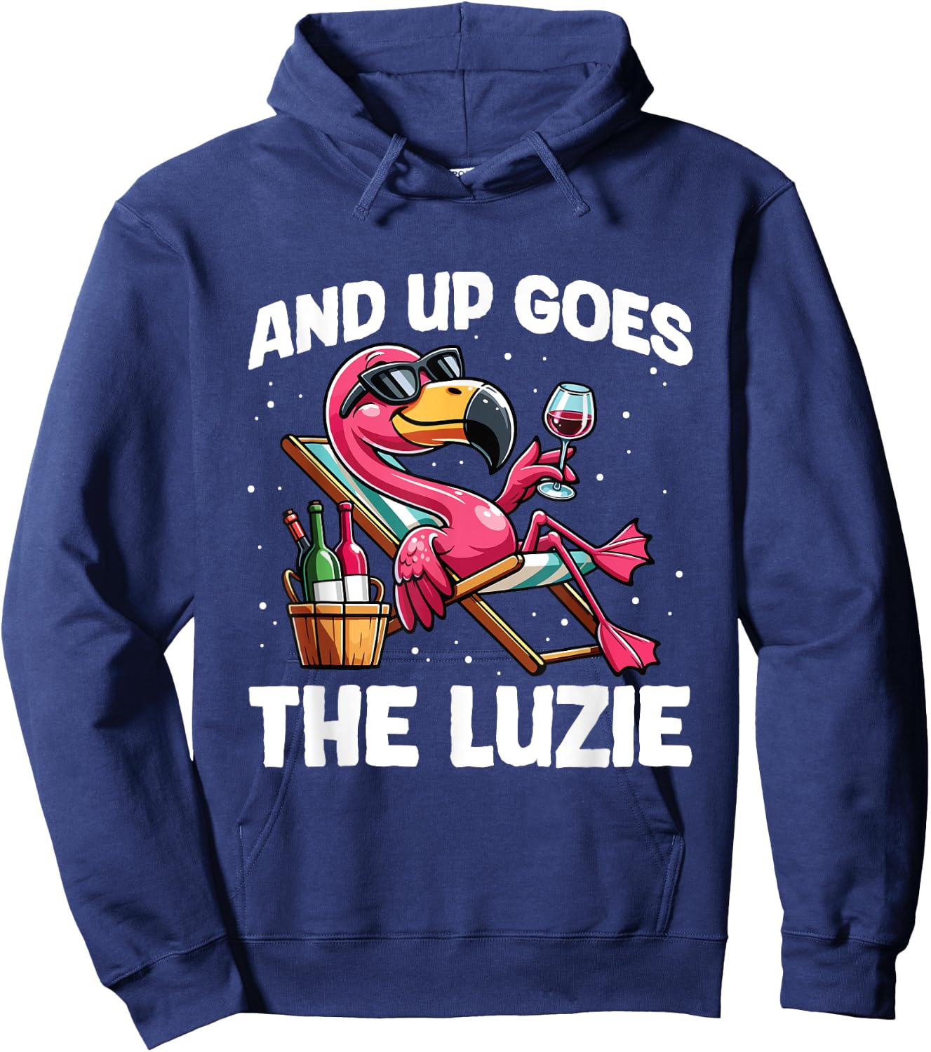 And Up Goes The Luzie Flamingo Wine Party Holiday Celebration , black Hoodie - Hoodie | Navy