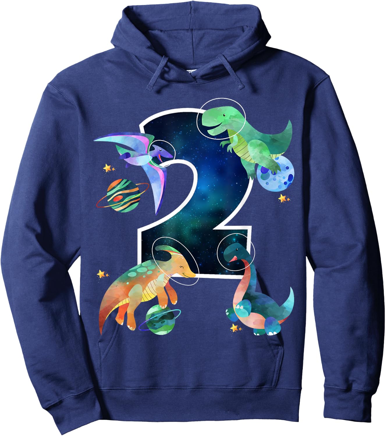 Kids Astronaut Outer Space Dinosaurs 2nd Birthday Boy Gift Hoodie - Hoodie | Navy