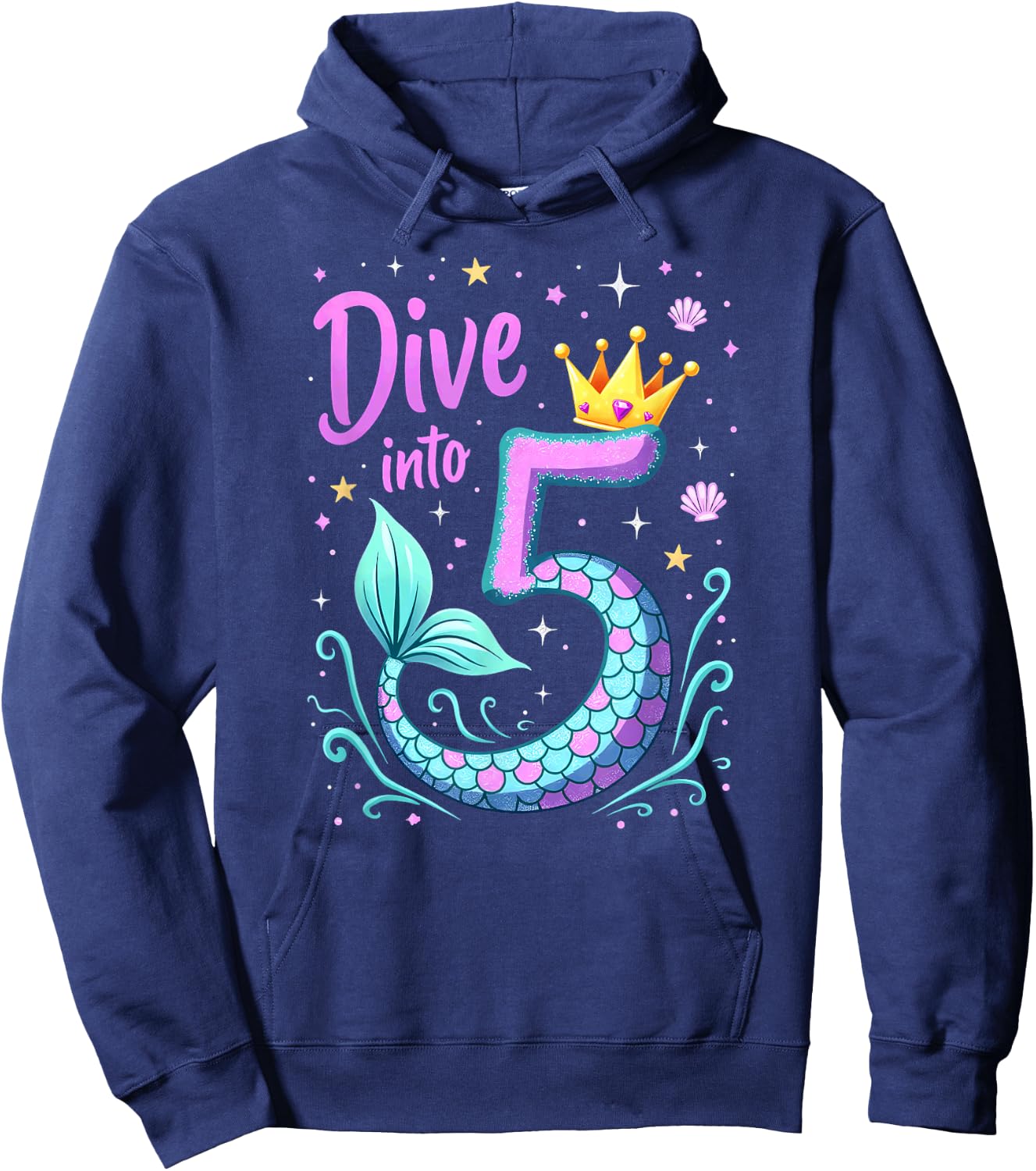 Dive Into 5 Mermaid 5th Birthday Girl Princess Hoodie - Hoodie | Navy