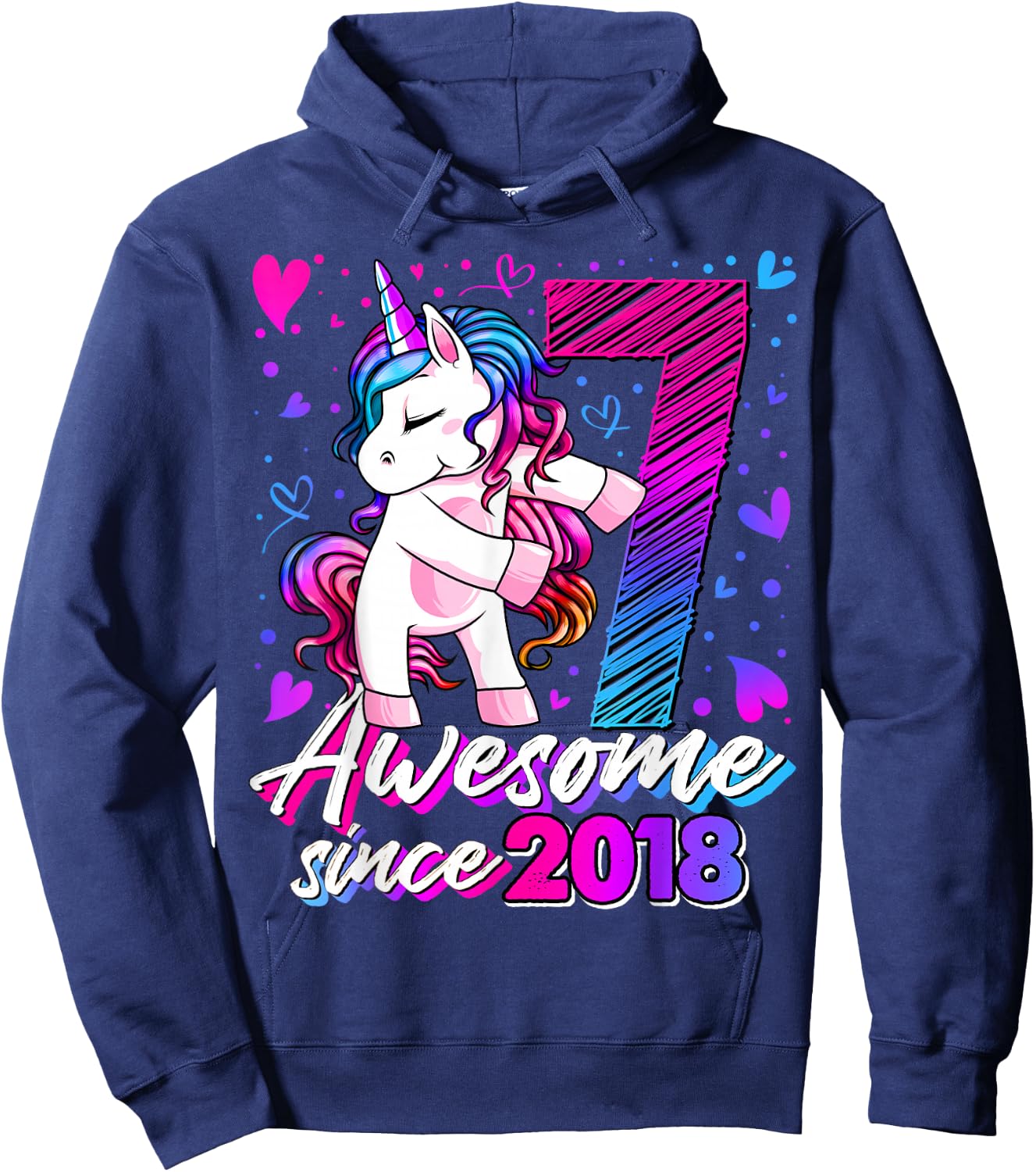 7 Year Old Unicorn Gifts For Girls 7th Birthday Girl Party Hoodie - Hoodie | Navy
