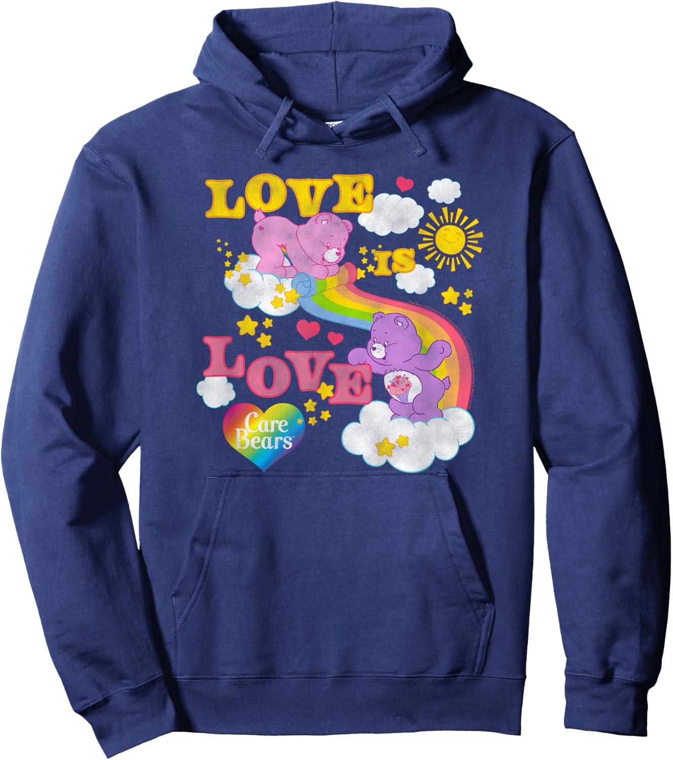Care Bears Love is Love Rainbow Pride Retro Cartoon Hoodie - Hoodie | Navy