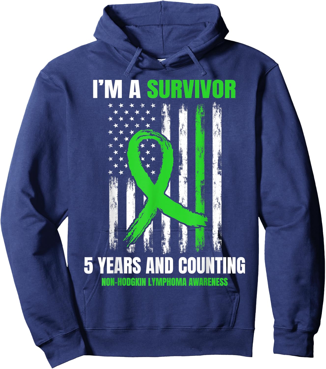 5 Year Cancer Free Non Hodgkins Lymphoma Survivor USA Flag Kids Men Hoodie - Hoodie | Navy