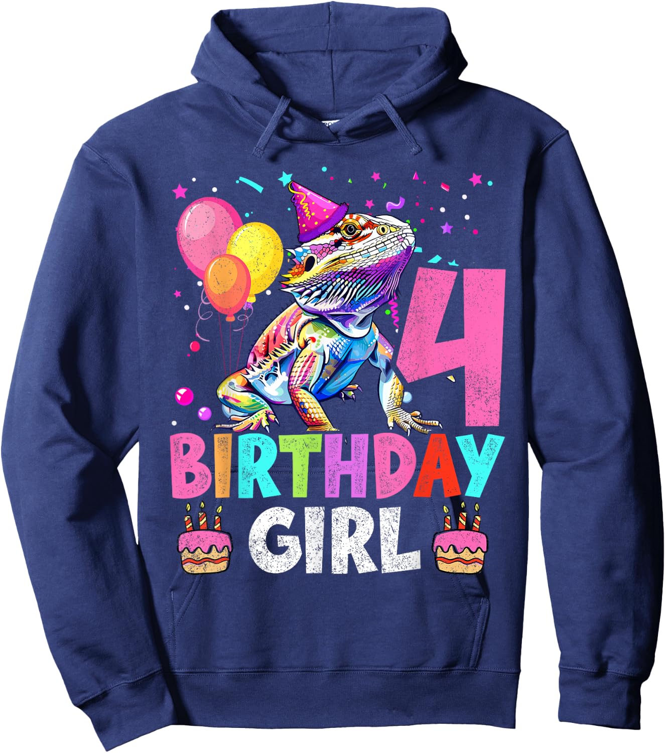 4th Birthday Girl Bearded Dragon 4 Years Old Bday Party Hoodie - Hoodie | Navy