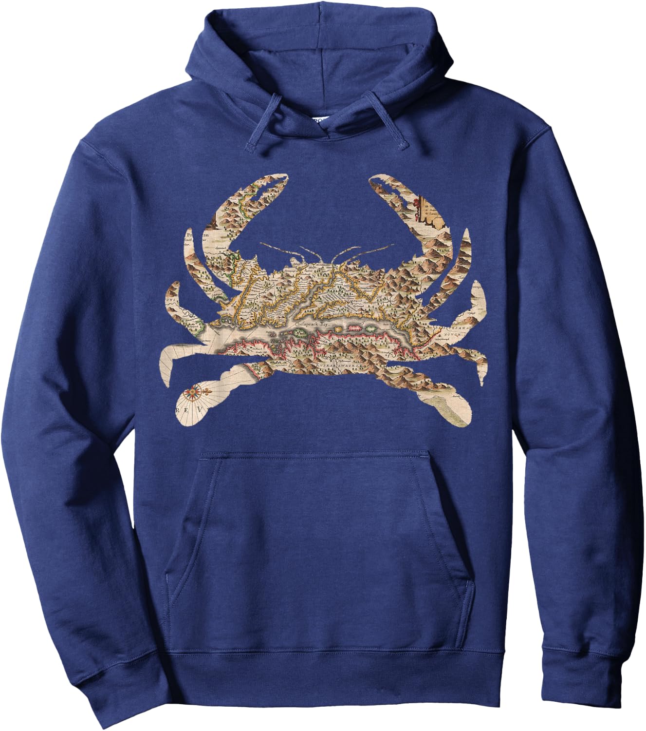 Chesapeake Bay Map (1630) Blue Crab Silhouette Hoodie - Hoodie | Navy