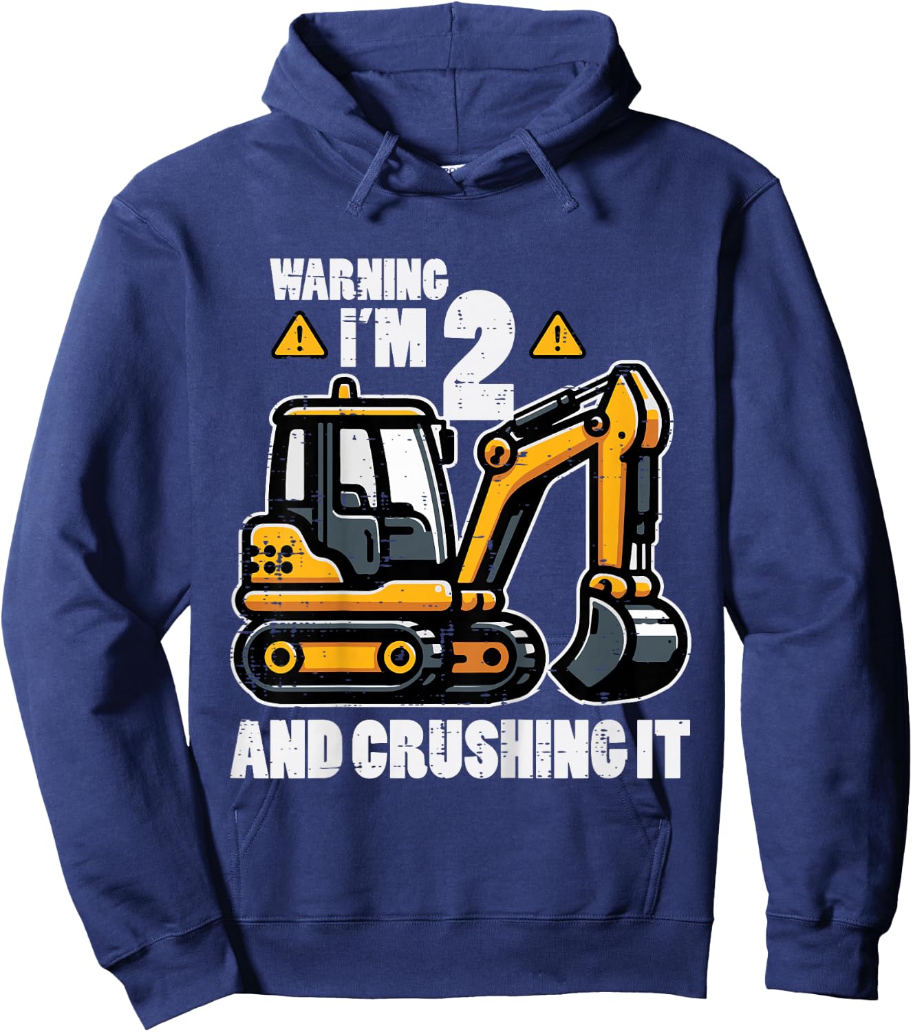 Kids Im 2 Crushing It Excavator 2nd Birthday Construction Boy Kid Hoodie - Hoodie | Navy