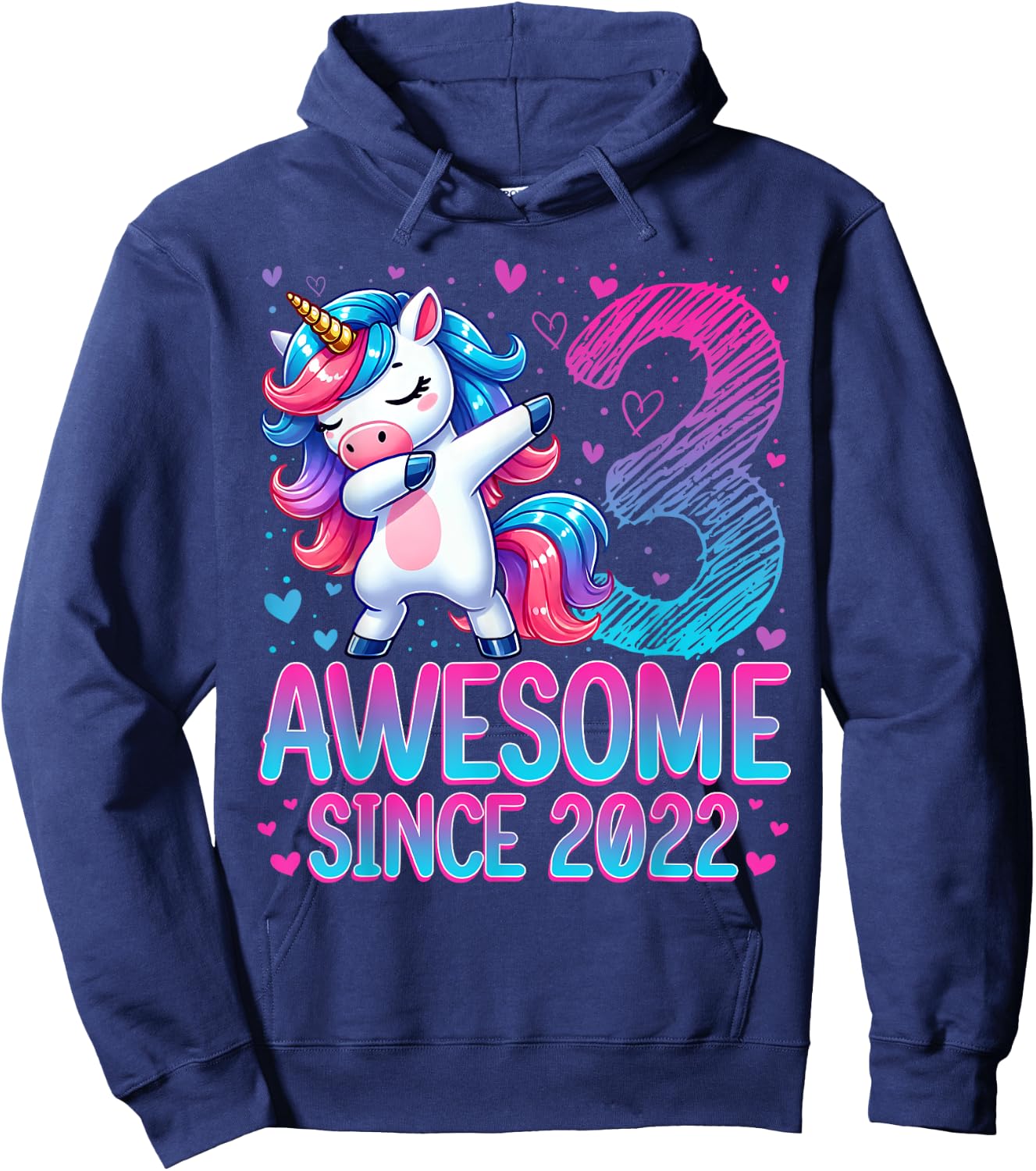Awesome Since 2022 Unicorn 3rd Birthday 3 Years Old Girl Hoodie - Hoodie | Navy