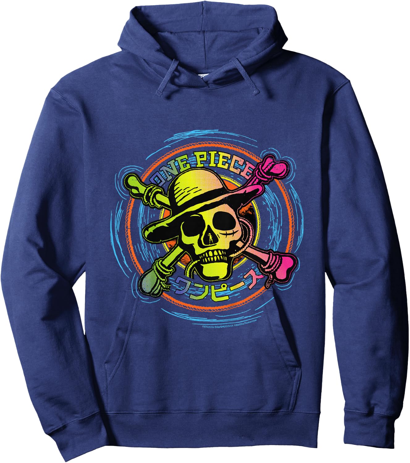 Children's One Piece Anime Straw Hat Pirates Color Logo Kanji Kids , Black, 2 Hoodie - Hoodie | Navy