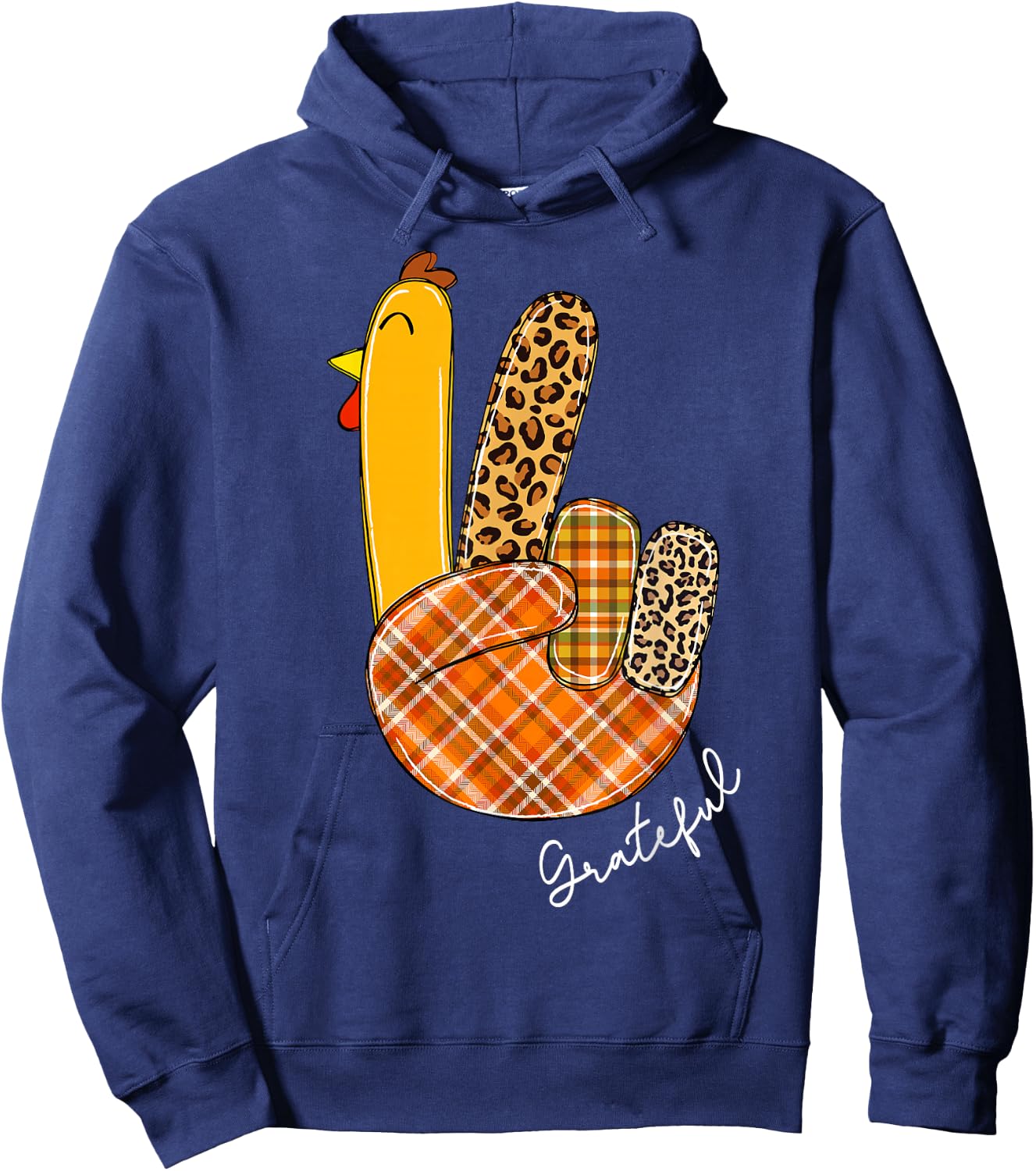 Peace Sign Turkey Hand Cool Thanksgiving Hippie Men Women Hoodie - Hoodie | Navy