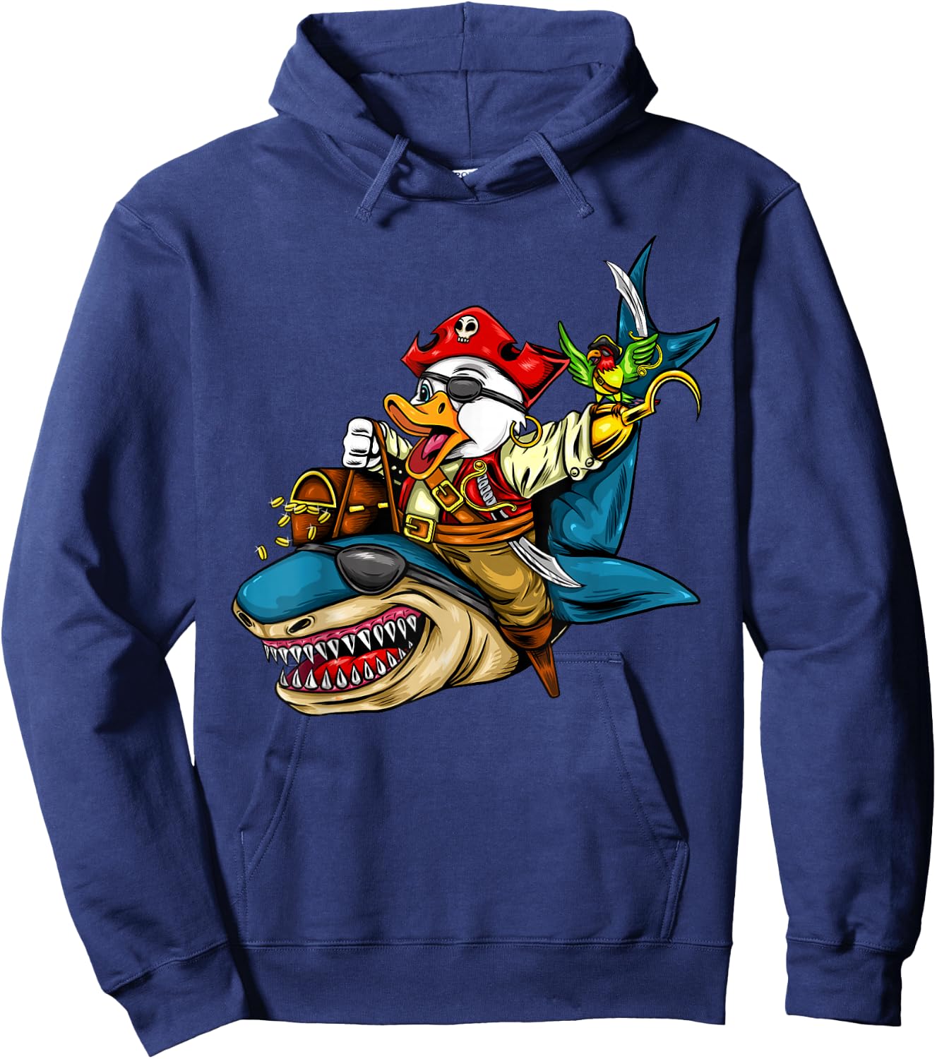 Pirate Duck Riding Shark Halloween Hoodie - Hoodie | Navy