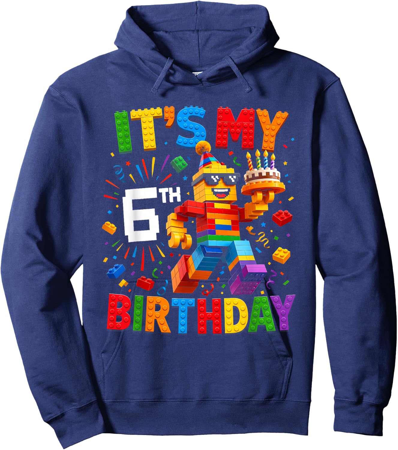 It's My 6th Birthday Building Brick 6 Years Old Boys Kids Hoodie - Hoodie | Navy