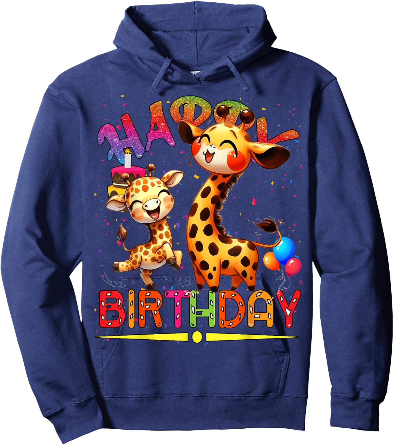 giraffe Birthday Kids Happy Birthday giraffe Hoodie - Hoodie | Navy