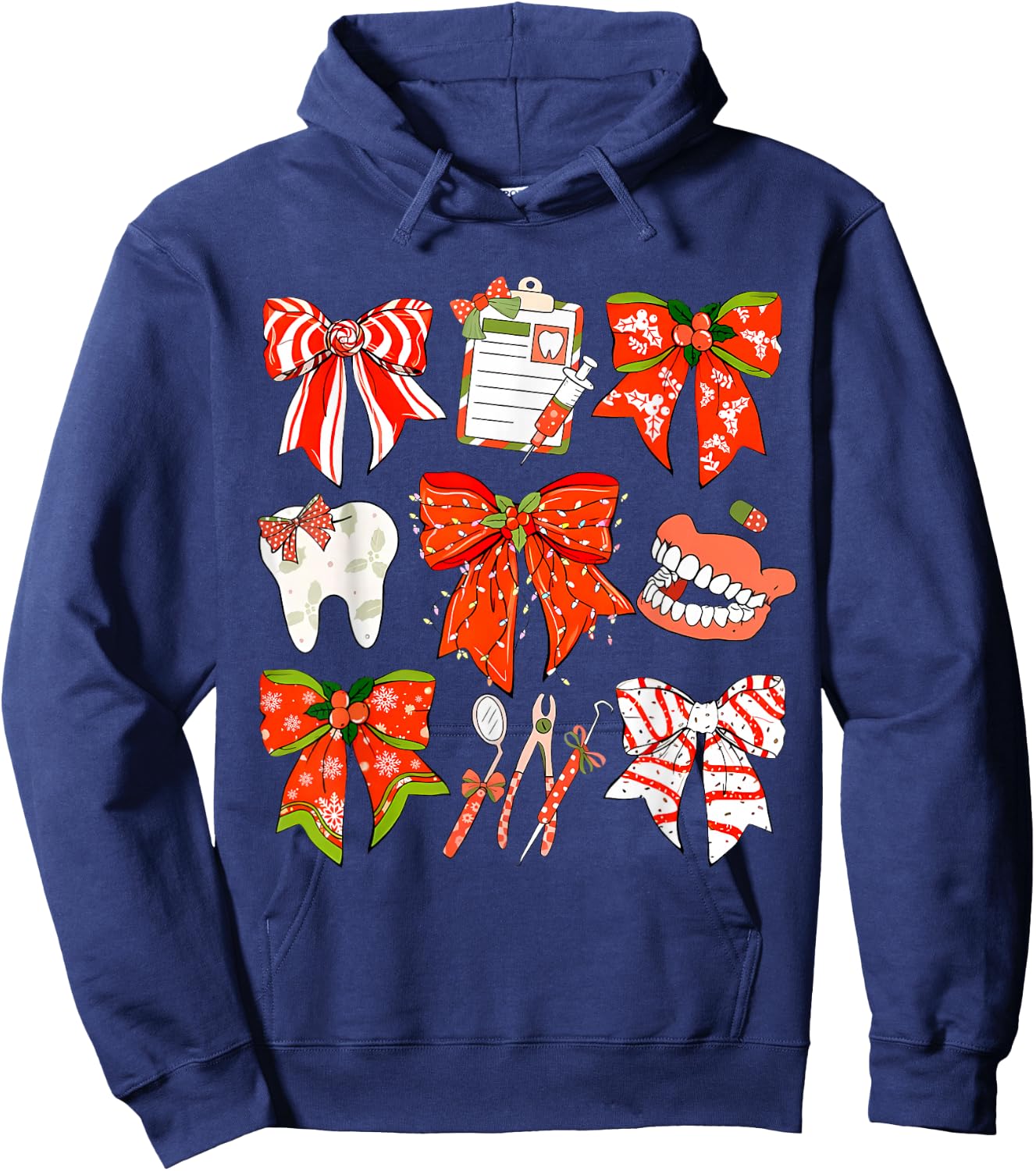 Coquette Bow Dental Christmas Dentist Dental Hygienist Hoodie - Hoodie | Navy