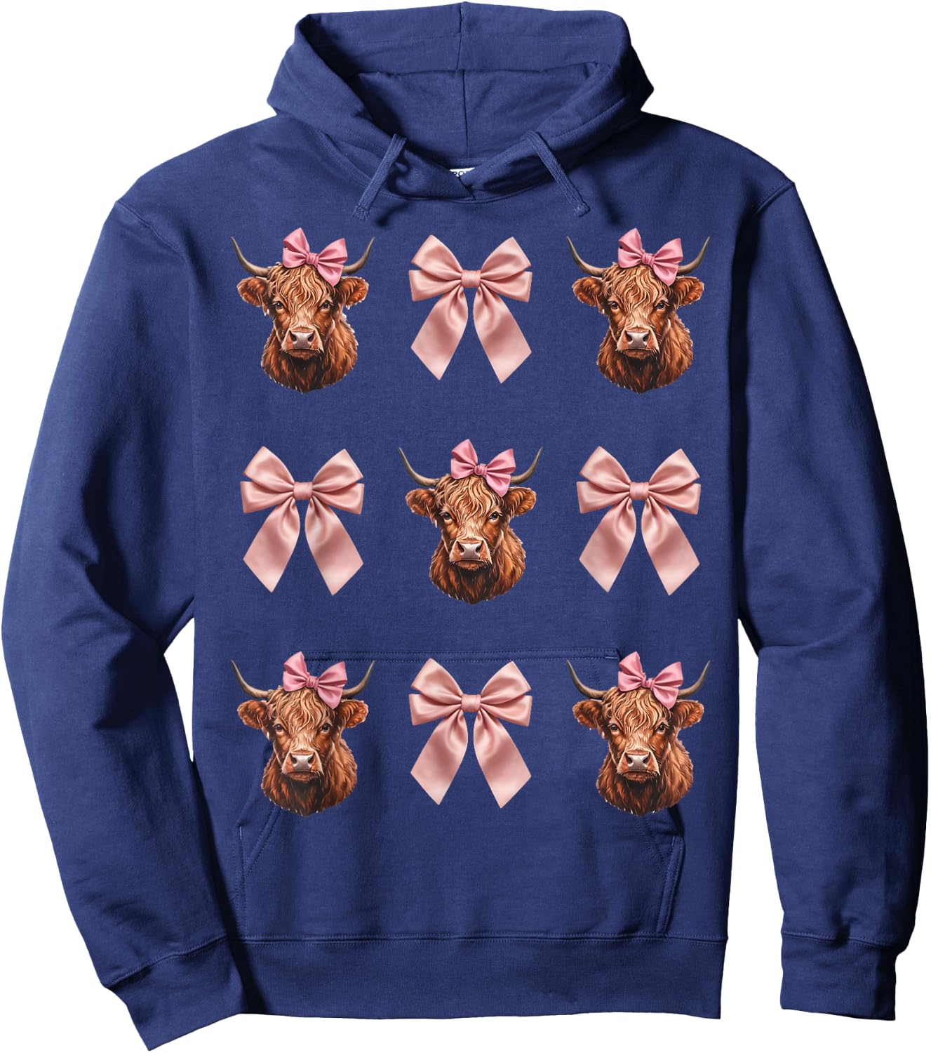 Farm Farmer Scottish Coquette Bow Ribbon Highland Cows Hoodie - Hoodie | Navy