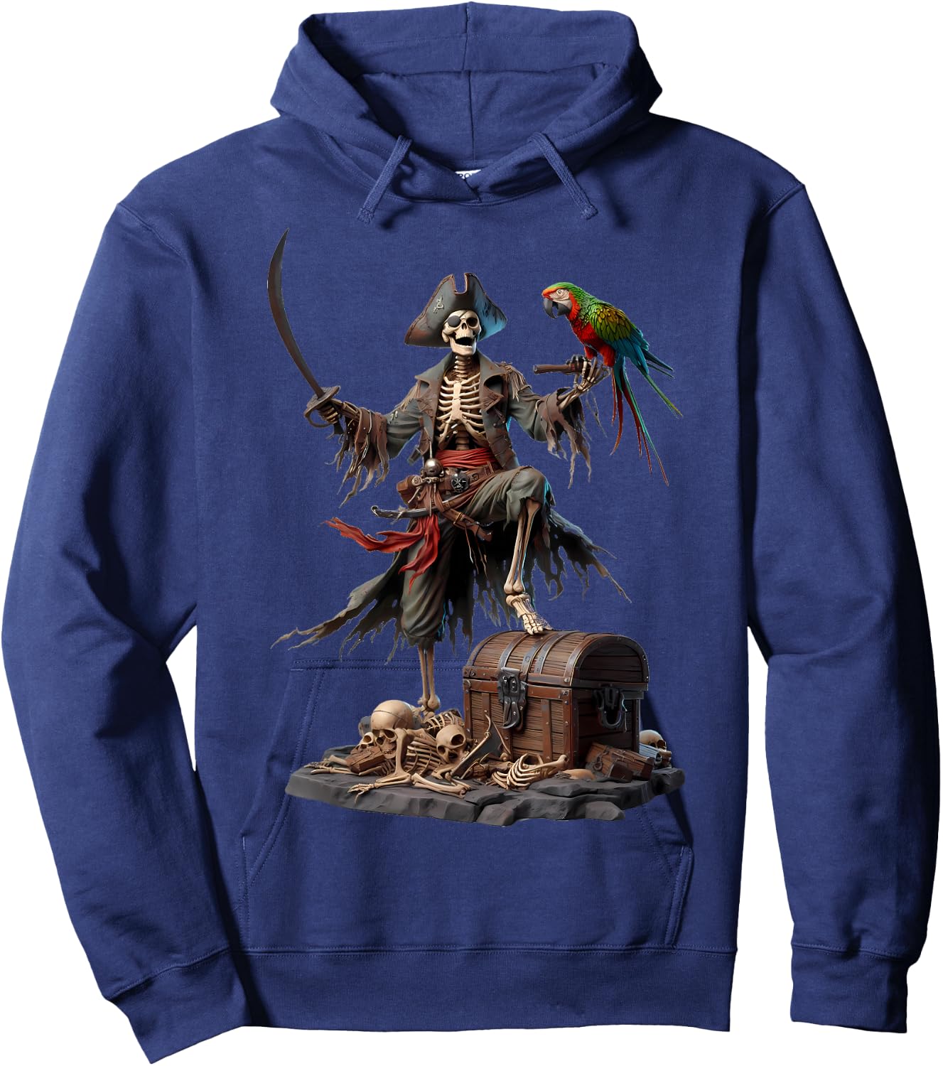 Skeleton Pirate Treasure Chest Parrot Ghostly Skull Hoodie - Hoodie | Navy
