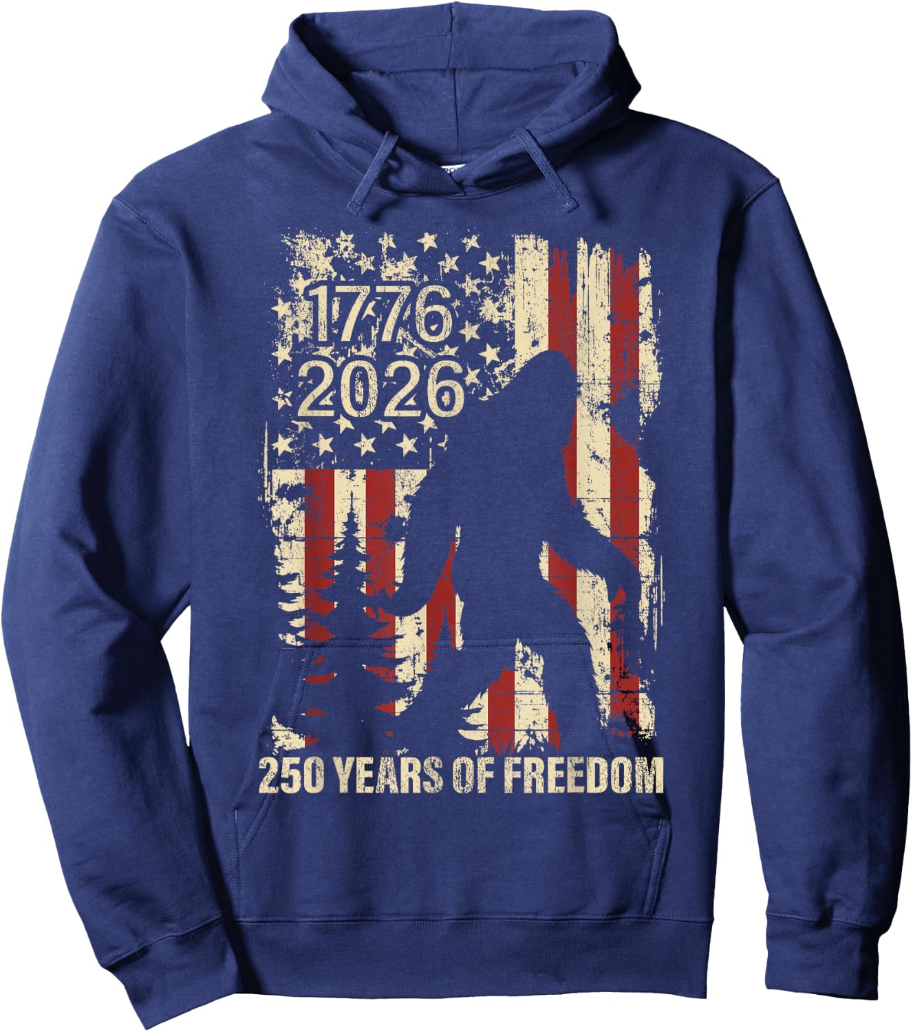 Big Foot Bigfoot Sasquatch American Flag Patriotic 4th July Hoodie - Hoodie | Navy