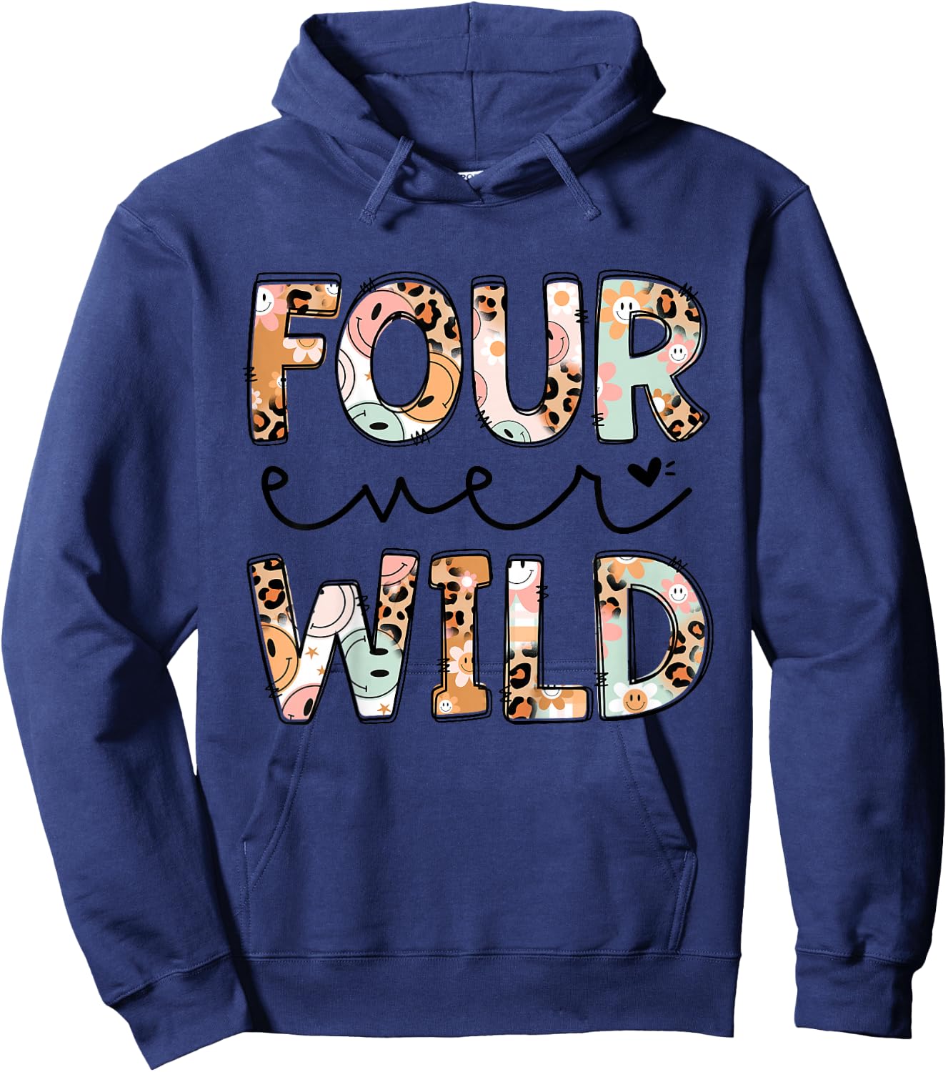 Leopard Girl 4th Birthday Four Ever Wild 4 Year Old Awesome Hoodie - Hoodie | Navy