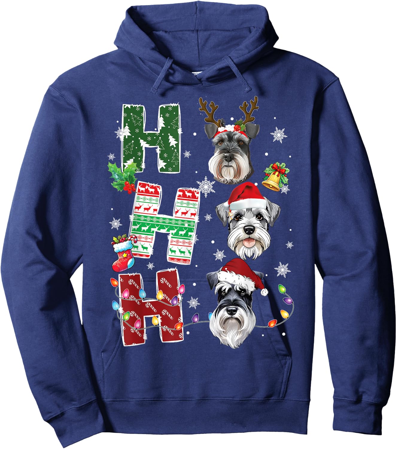 Ho Ho Ho Miniature Schnauzer Christmas Dogs Costume Pajamas Hoodie - Hoodie | Navy