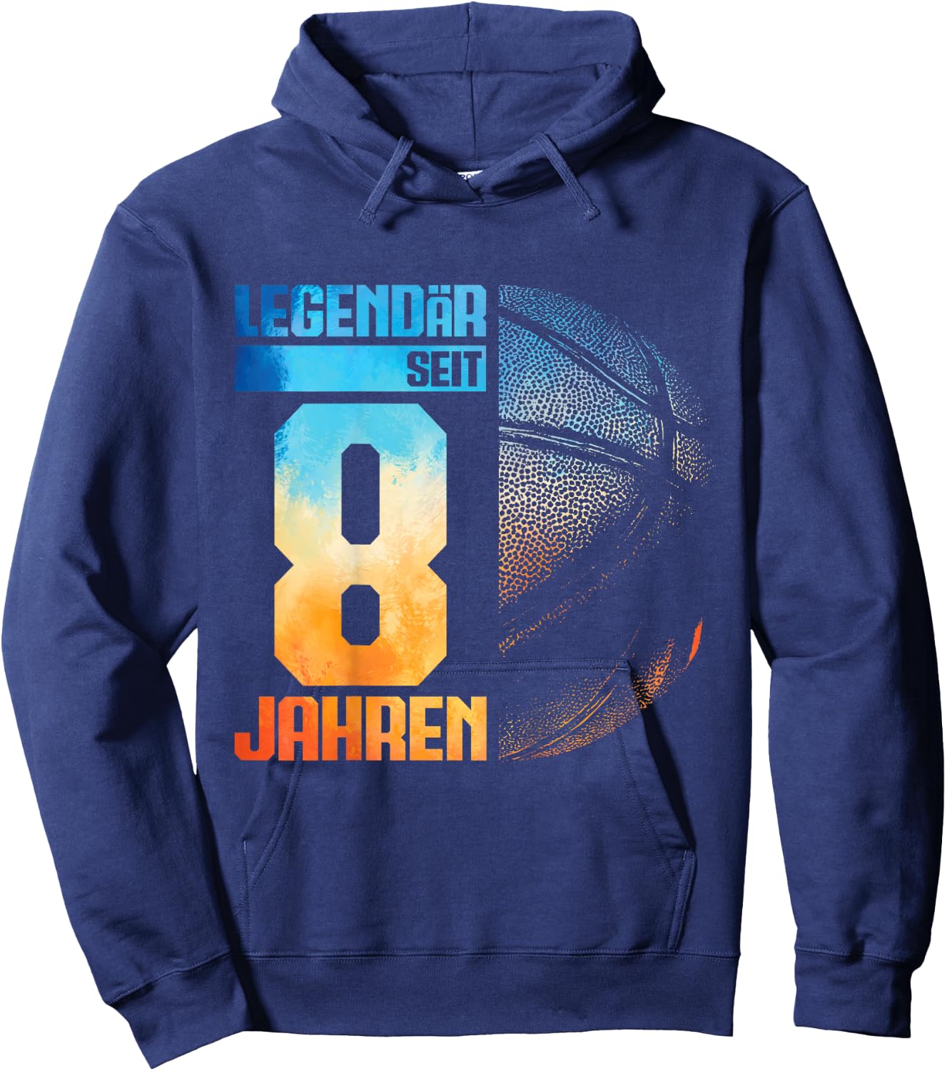 Kids 8th Birthday Retro Basketball Player 8 Years Boy Kids , black Hoodie - Hoodie | Navy