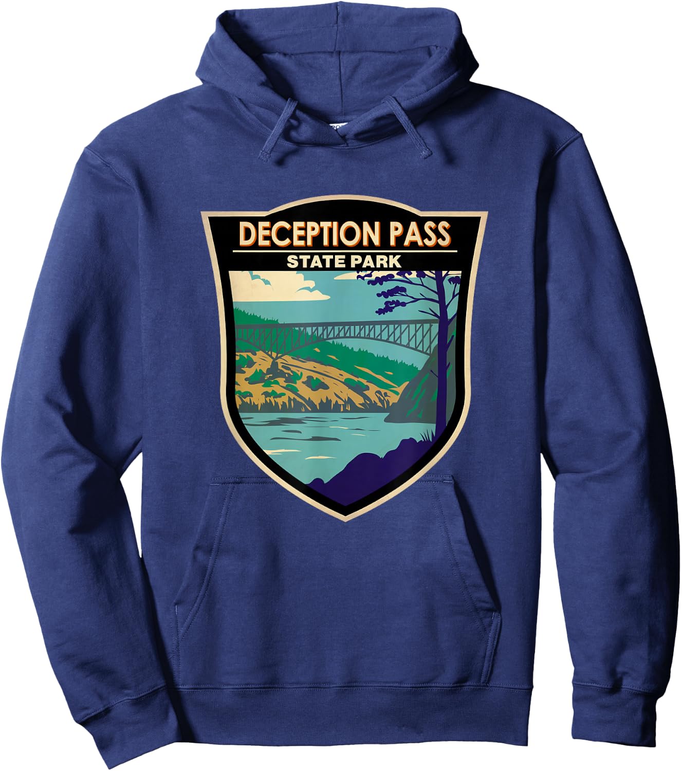 Deception Pass State Park Bridge Washington Vintage Hoodie - Hoodie | Navy