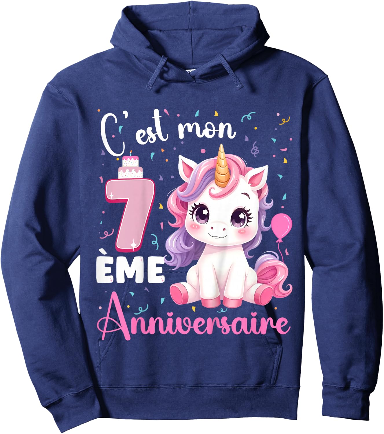 Enfant C'est Mon 7 ème Anniversaire Unicorn Birthday 7 Years , Black, 2 Hoodie - Hoodie | Navy